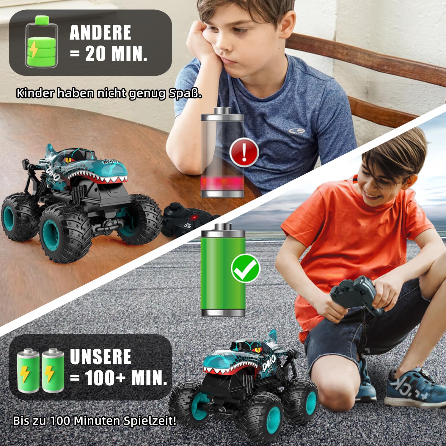 Ferngesteuertes Auto 2,4GHz RC Monstertruck 1:20 20 km/h 360° Drehung LED-Licht Dinosaurier Spielzeug ab 3 Jahre Jungen Mädchen