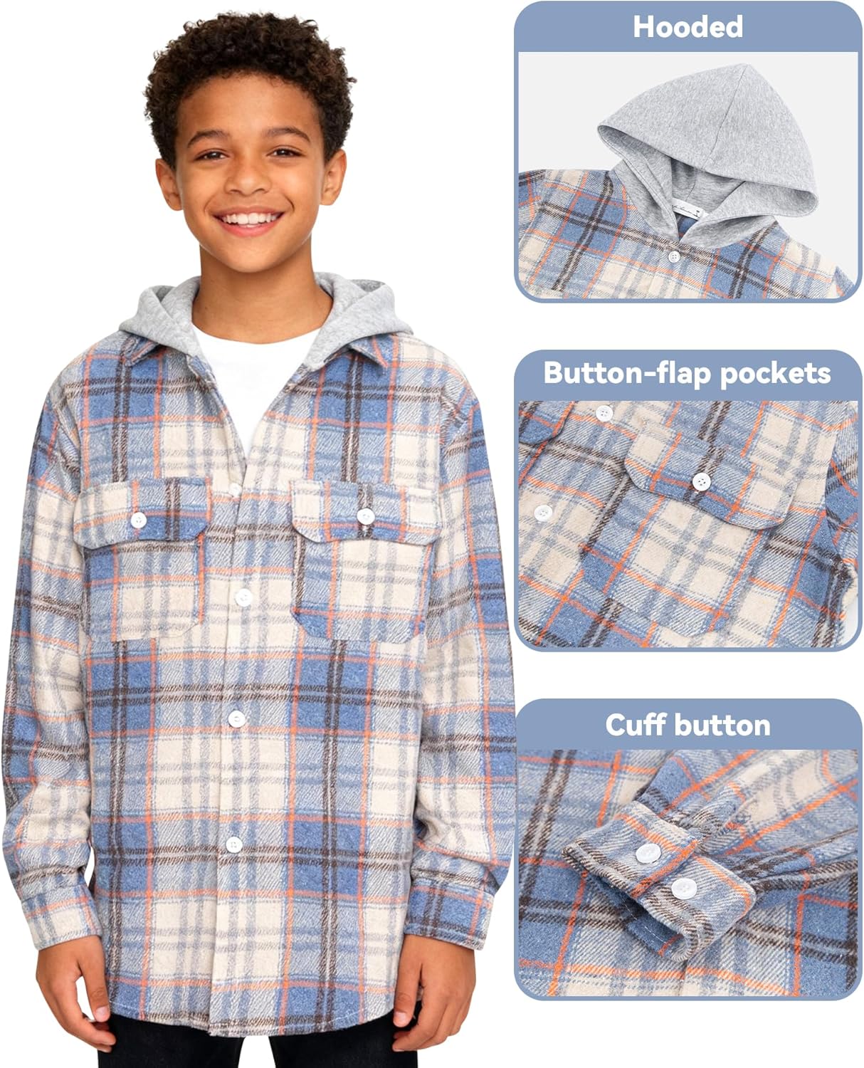 Weecreeture Boys Flannel Plaid Shirts with Hooded,Long Sleeves Button Down Shirts for Boys Fall Jacket - Image 4
