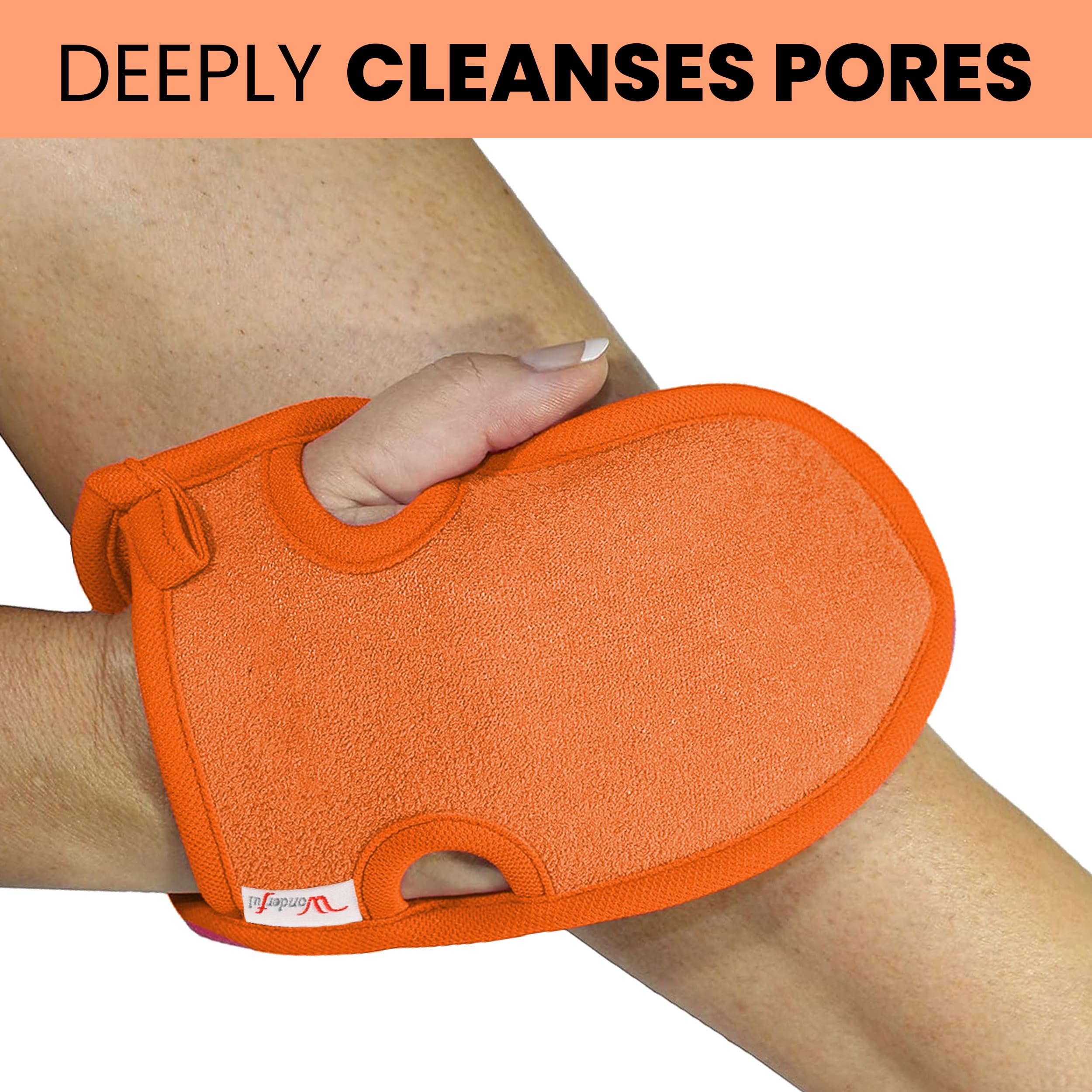 Exfoliating Glove for Body Scrub - Deep Cleansing, Dead Skin Removal, Spa Quality, Soft & Durable, Fits All Hand Sizes (ORANGE) - Image 3