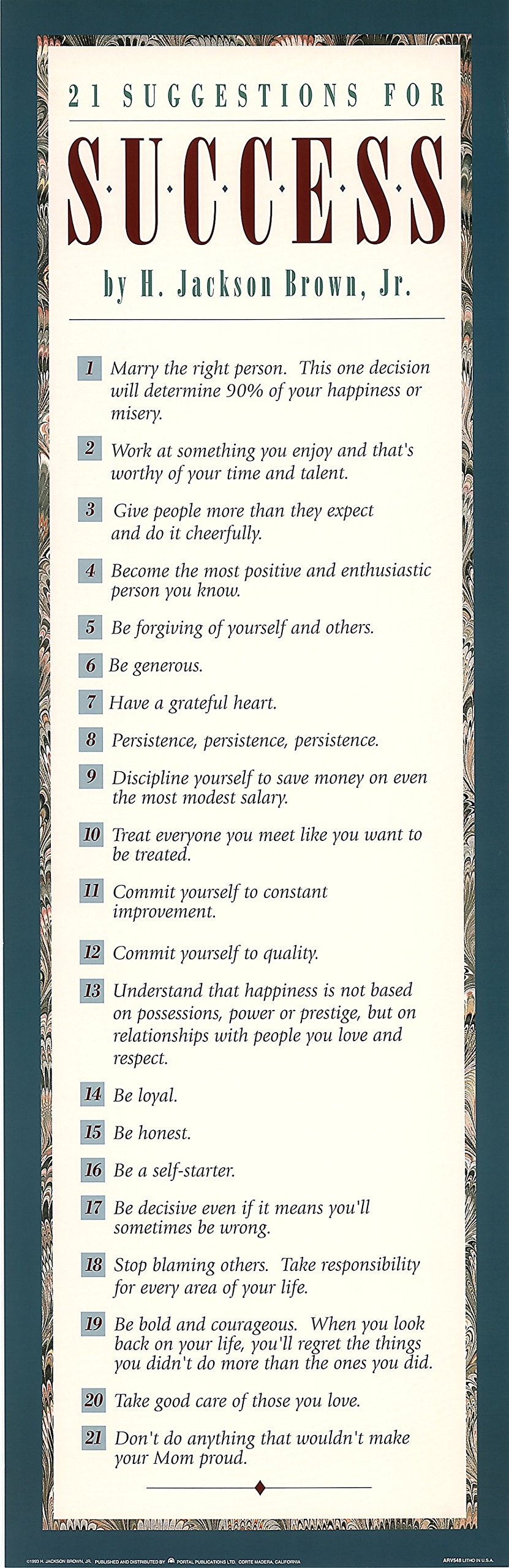 21 Suggestions for Success Inspiriational Quote Poster Print 12 by 36