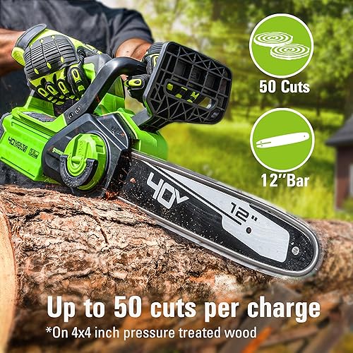 Miniatura 3 de Greenworks Motosierra compacta inalámbrica de 40 V y 12 pulgadas (ideal para limpieza de tormentas, poda y campamento), batería de 2.0 Ah y cargador