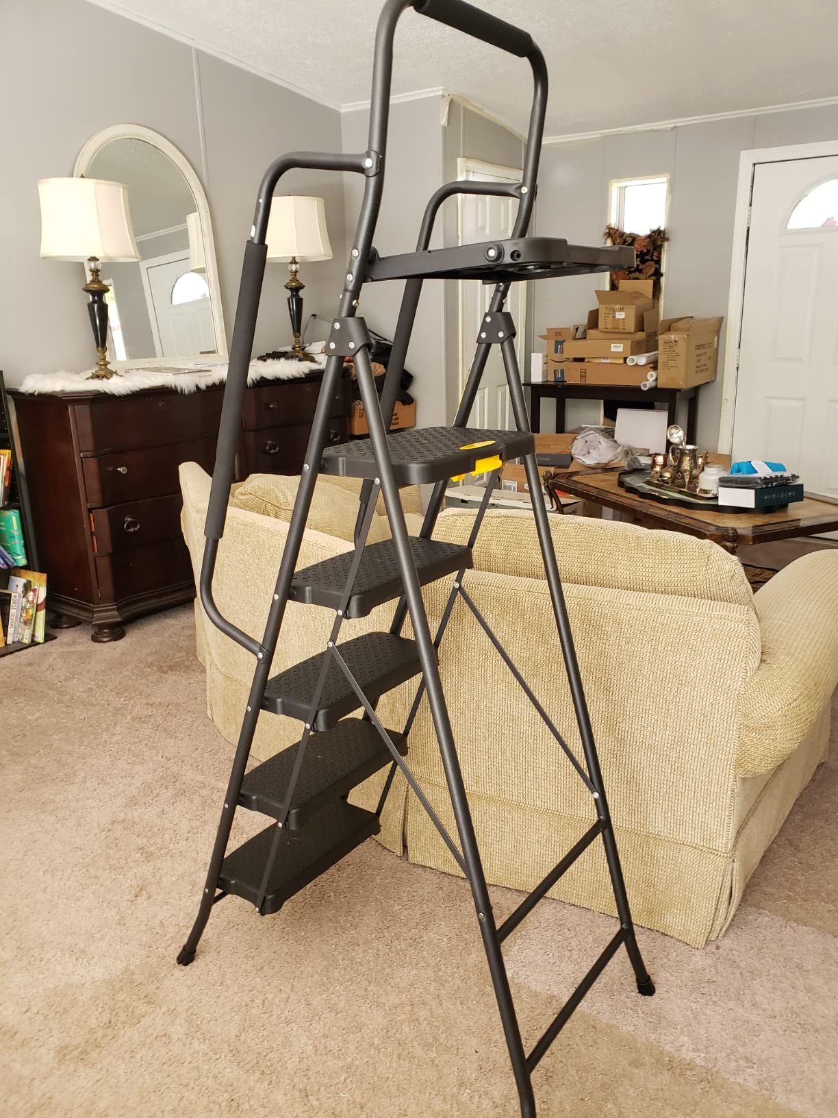 5 Step Ladder with Handrails, Folding Step Stool with Tool Platform