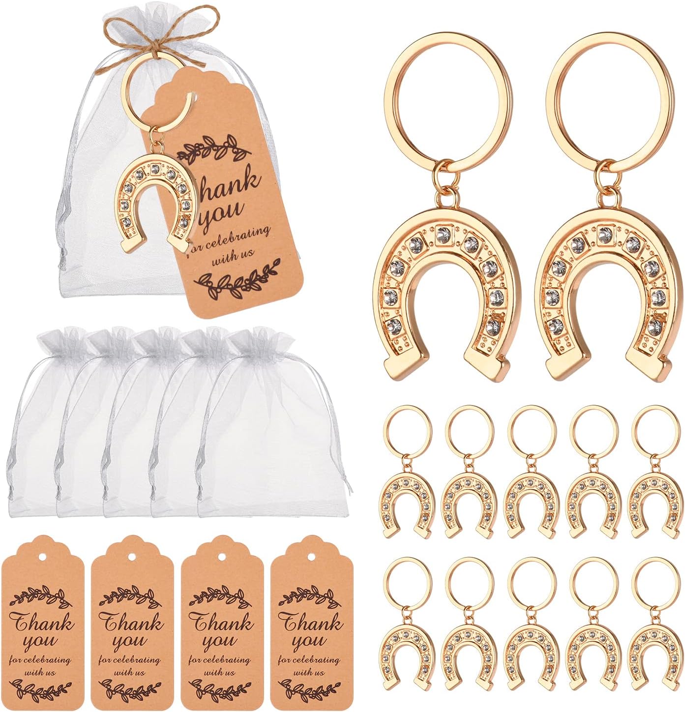 50pcs Lucky Horseshoe Keychain/Keyring for Baby Shower,Wedding or Bridal Shower Party Favors,Gift,Souvenirs to Guests Bulk with Thank Tags and Gift Bags (horseshoe)