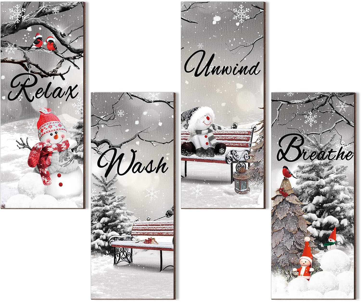4 Pcs Christmas Bathroom Wall Decor Bathroom Wall Art
