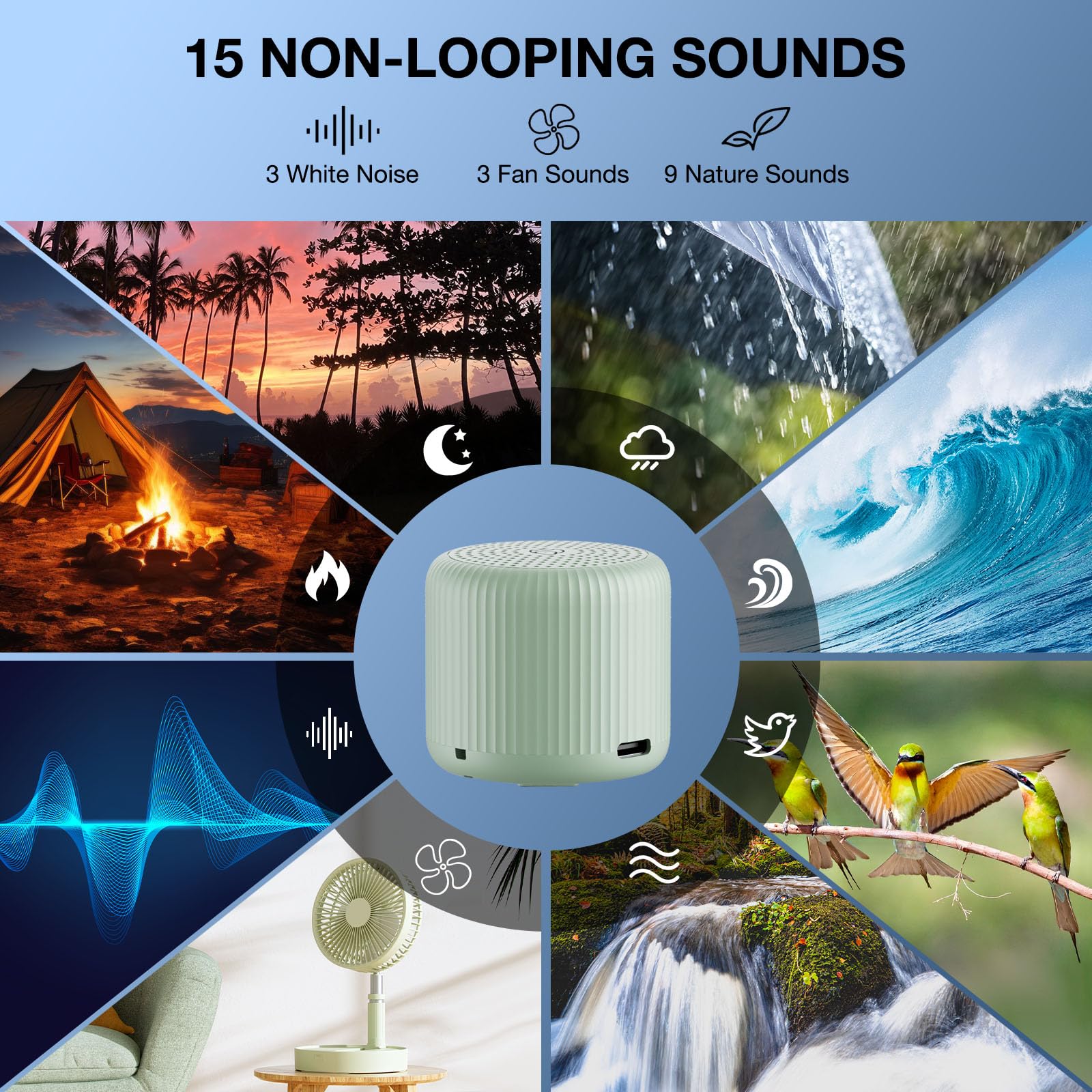 LEICEX Tragbare Sound-Maschine für Babys, 15 nicht verrutschende Sound-Timer und Speicherspiel, Mini-Gerät mit weißem Rauschen, zum Schlafen, Büro, Reisen (Mint)