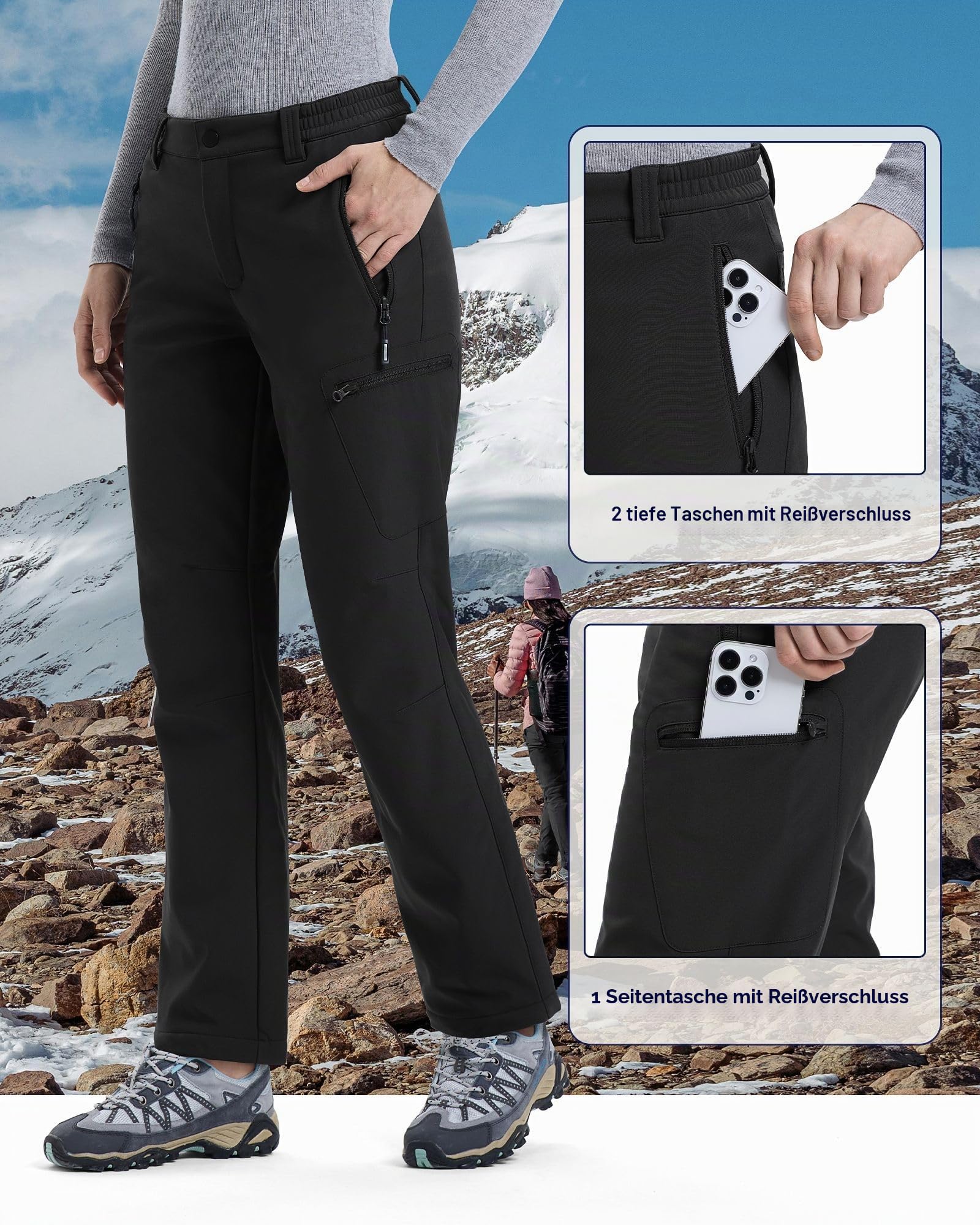 Outdoor Ventures Damen Softshellhose Winter Wanderhose Outdoorhose für Frauen Wasserdichthose Winddichte Skihosen Warme Gefütterte Trekkinghose