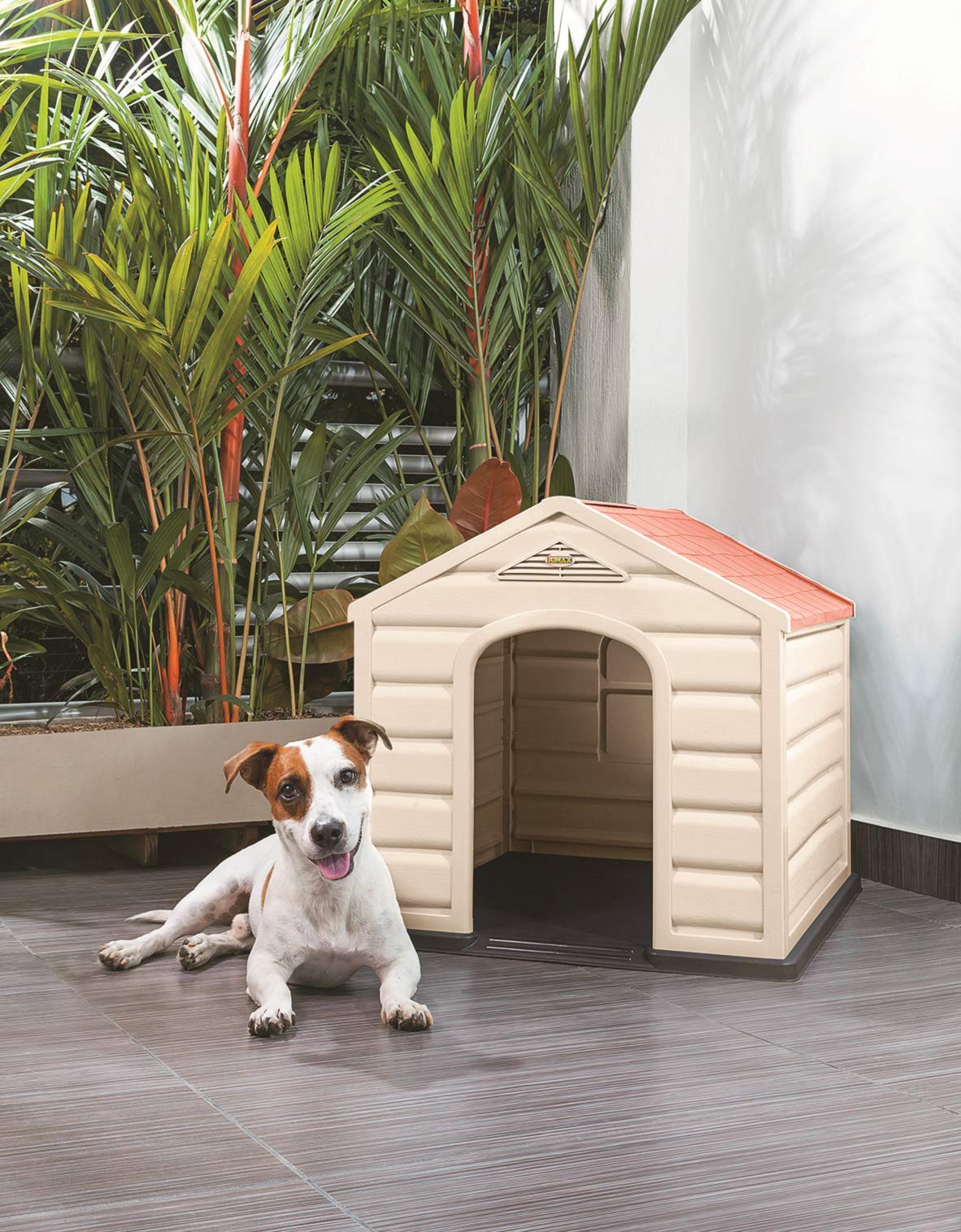 KG KITGARDEN - Caseta Perro Pequeño Jardín, 58,5x61x68cm, Beige/Terracota