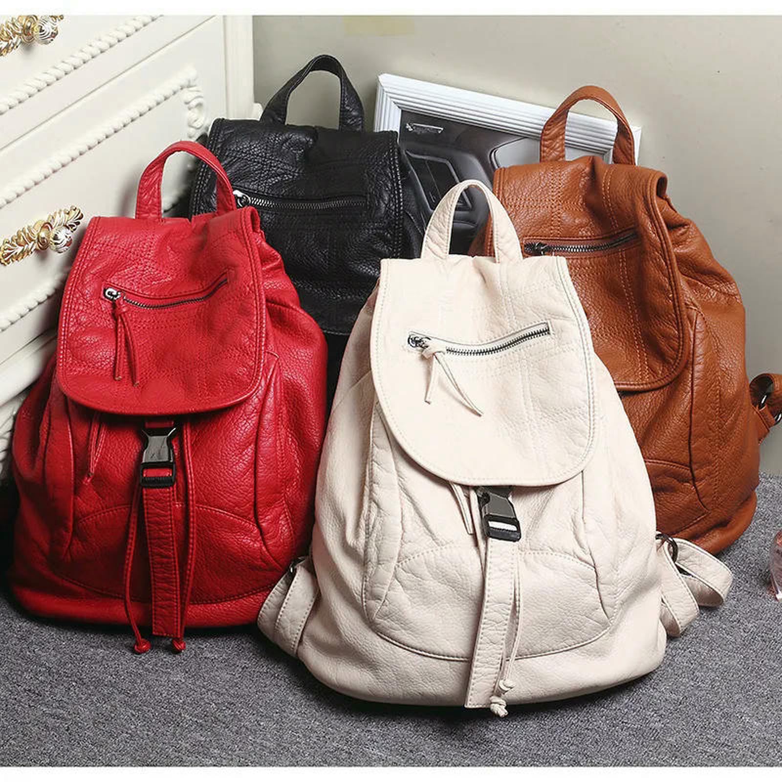 Rucksack Frauen Luxus Leder Arbeitsreise Business College Tasche-rot