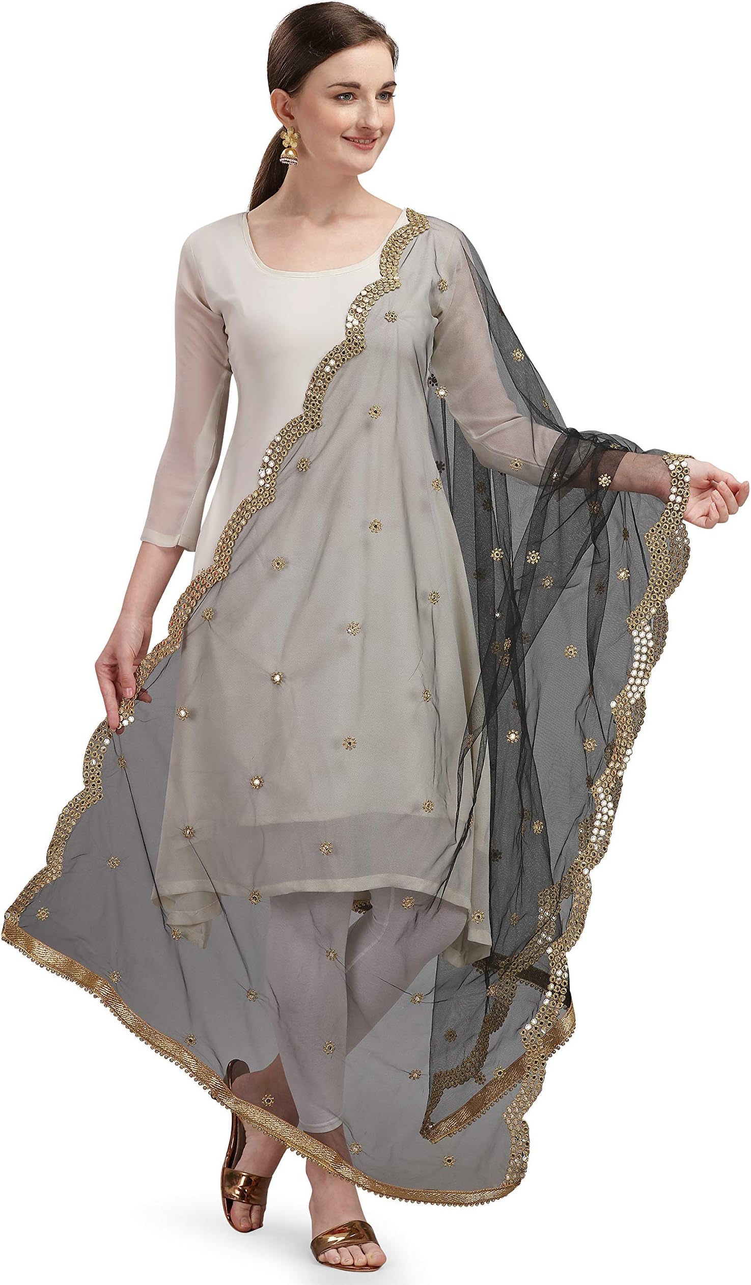DEVANGIWomen's Net Dupatta (BH-DT-01-BLACK_Jet Black_Free Size)