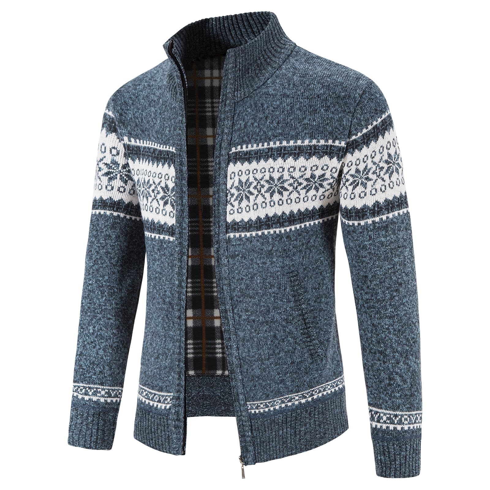 KUDORO Suéter de punto grueso para hombre, diseño de copo de nieve, cuello alto, forro polar, informal, para invierno