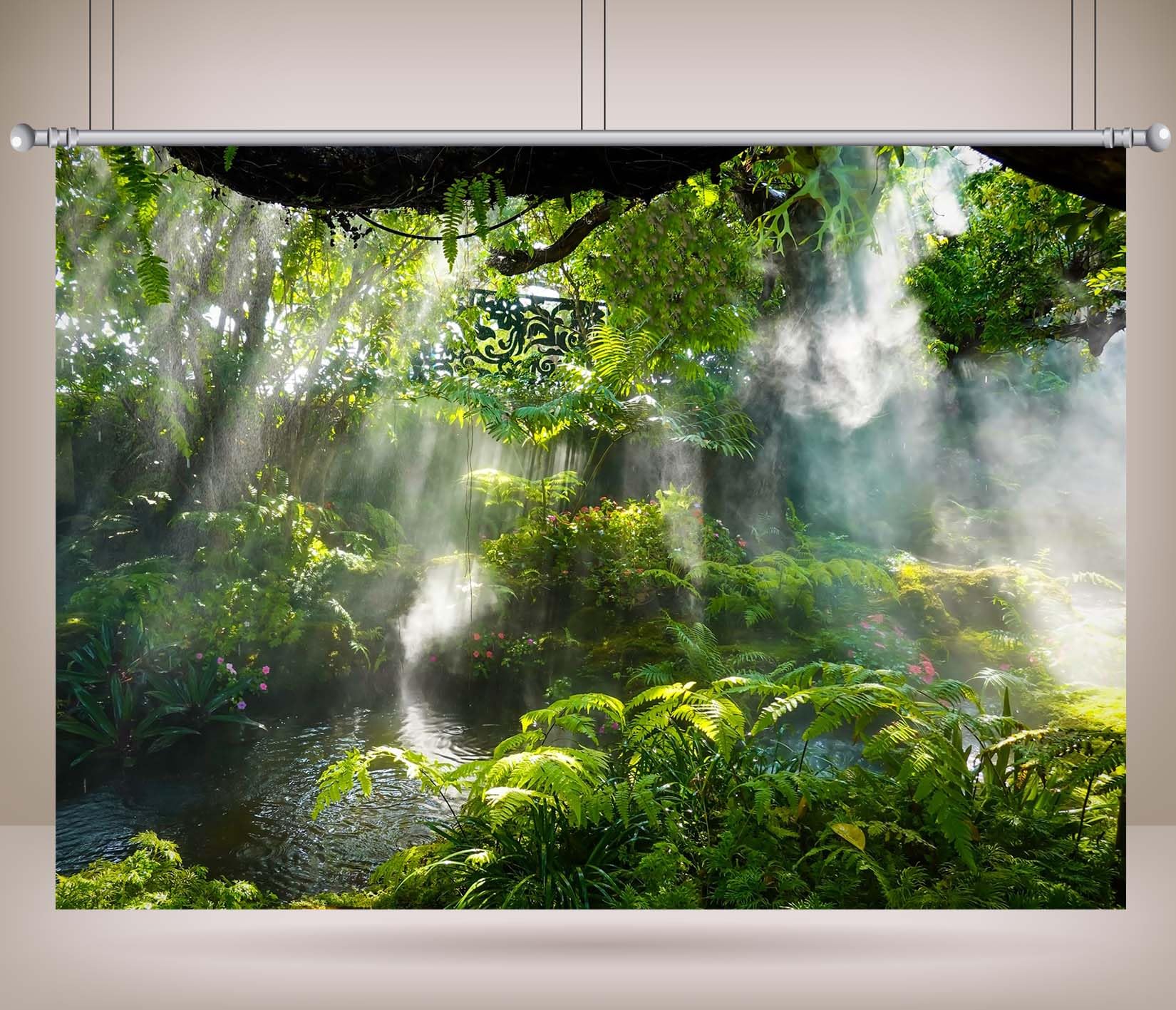 12x10FT (3.6x3m) Cascata Nella Foresta Pluviale Sfondo Fotografico | Oasi Nella Giungla Nebbiosa Fondale In Tessuto,Acqua Cadente Rocce,Per Eventi Nella Natura E Ritratti Esterni,Photo Booth