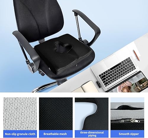 Miniatura 5 de Cojines para dolores de cama para glúteos con una funda negra extraíble y lavable, cojín antiescaras para aliviar el dolor de coxis, almohada