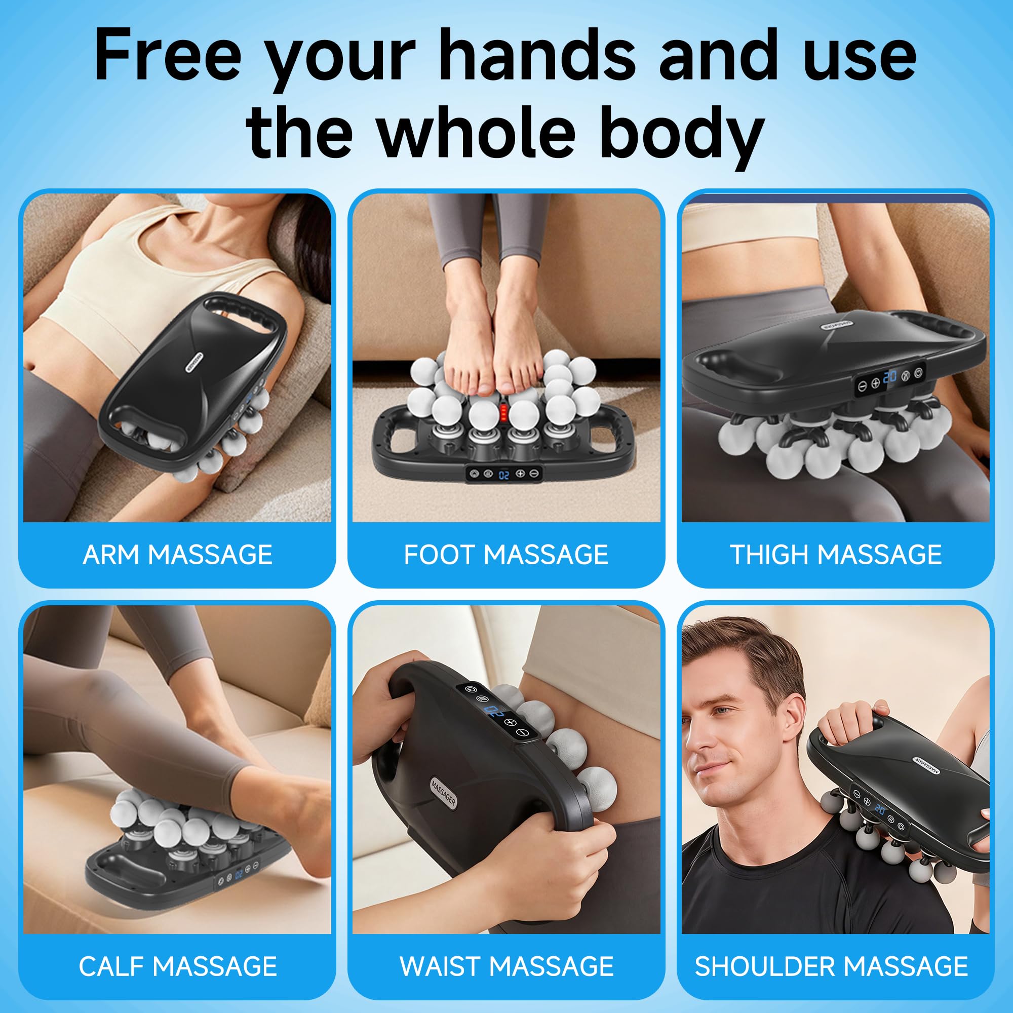 leikefitness Pistolet de massage des tissus profonds à 20 têtes avec 20 intensités, 6 modes, 3 réglages de minuterie, masseur électrique à percussion pour le dos, les épaules, les jambes, les bras, le