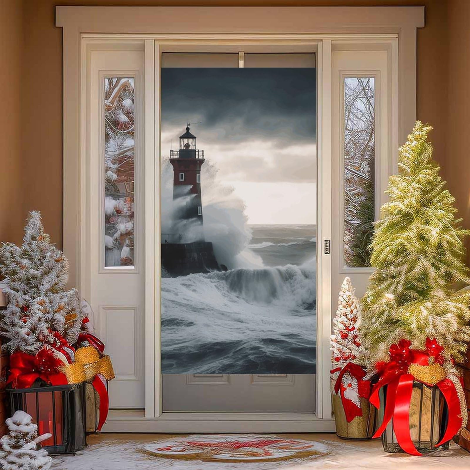 NONHAI Lighthouse in Storm Door Cover Decoration Welcome Door Banner Porch Sign Photo Background DoorCurtains for Doorway Privacy Window Curtain Porch Cover Indoor Outdoor Decor 70.9x35.4in