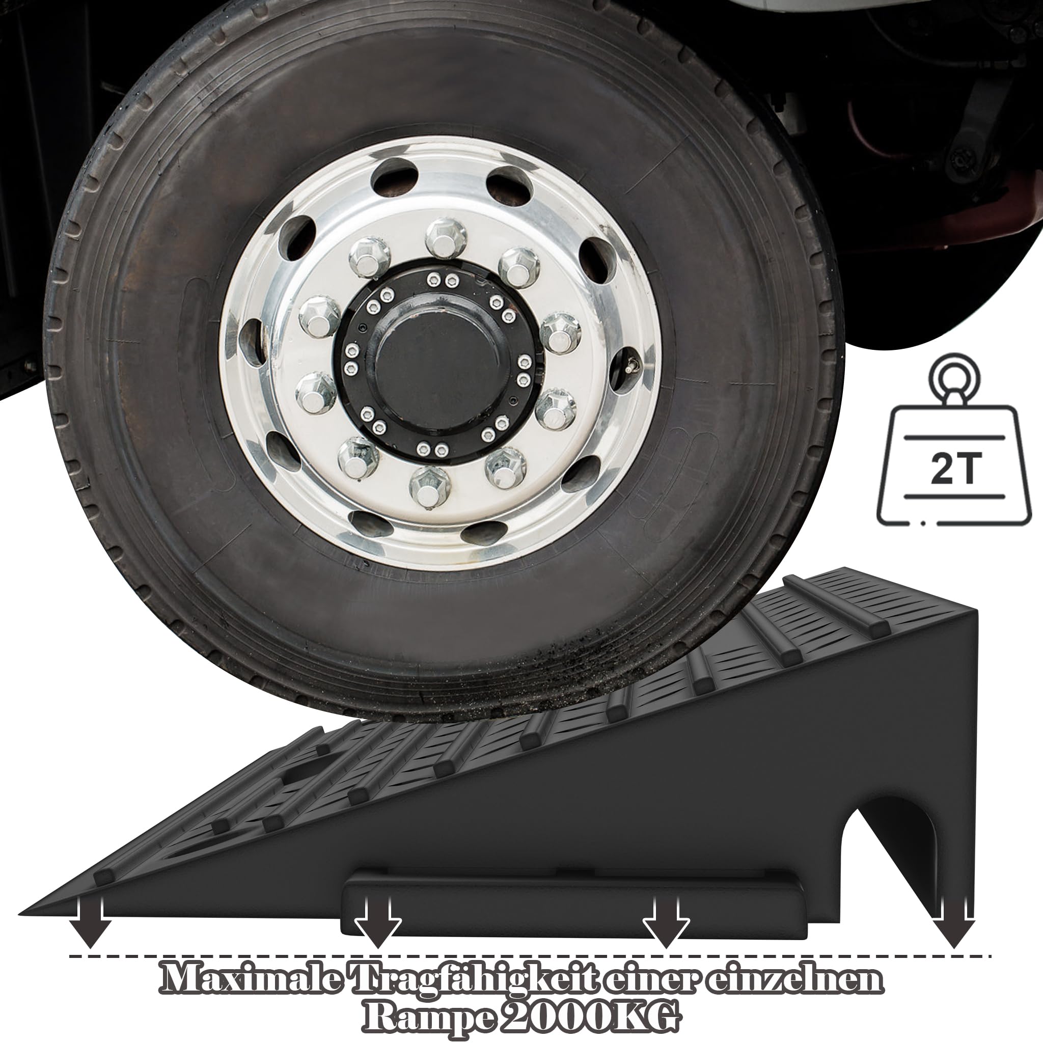 UISEBRT 2er Set Gummi Bordsteinrampen für Randsteine, Einfahrten, Garagen, Robuste Türschwellenrampe, Auffahrrampe mit Handheld-Funktion, Anti-Rutsch und Witterungsbeständig, Schwarz(53x32x10 cm)