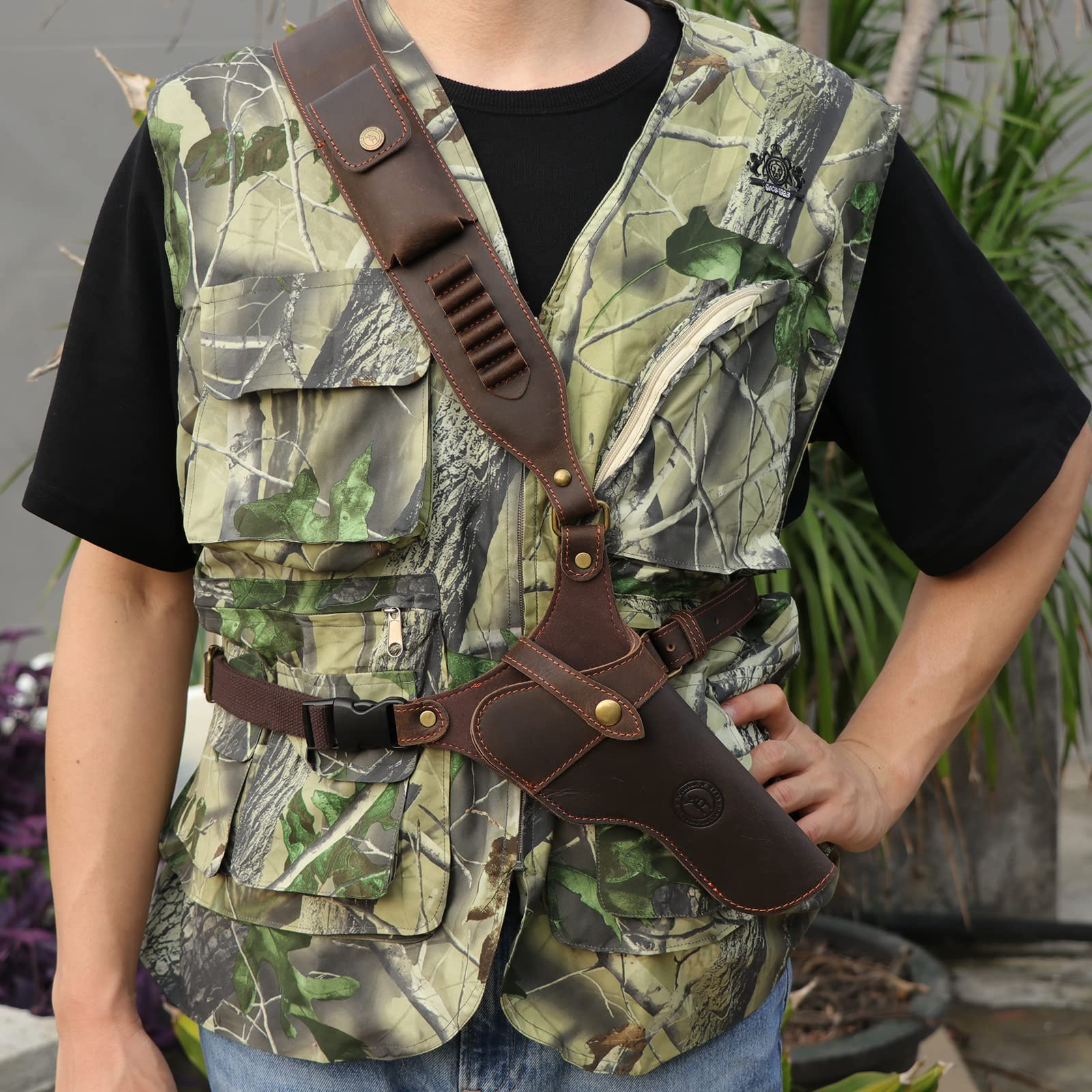 Tourbon Schulterholster aus Leder, verstellbar, für Pistolen, Jagd, Gewehrschlinge, Munitionshalter