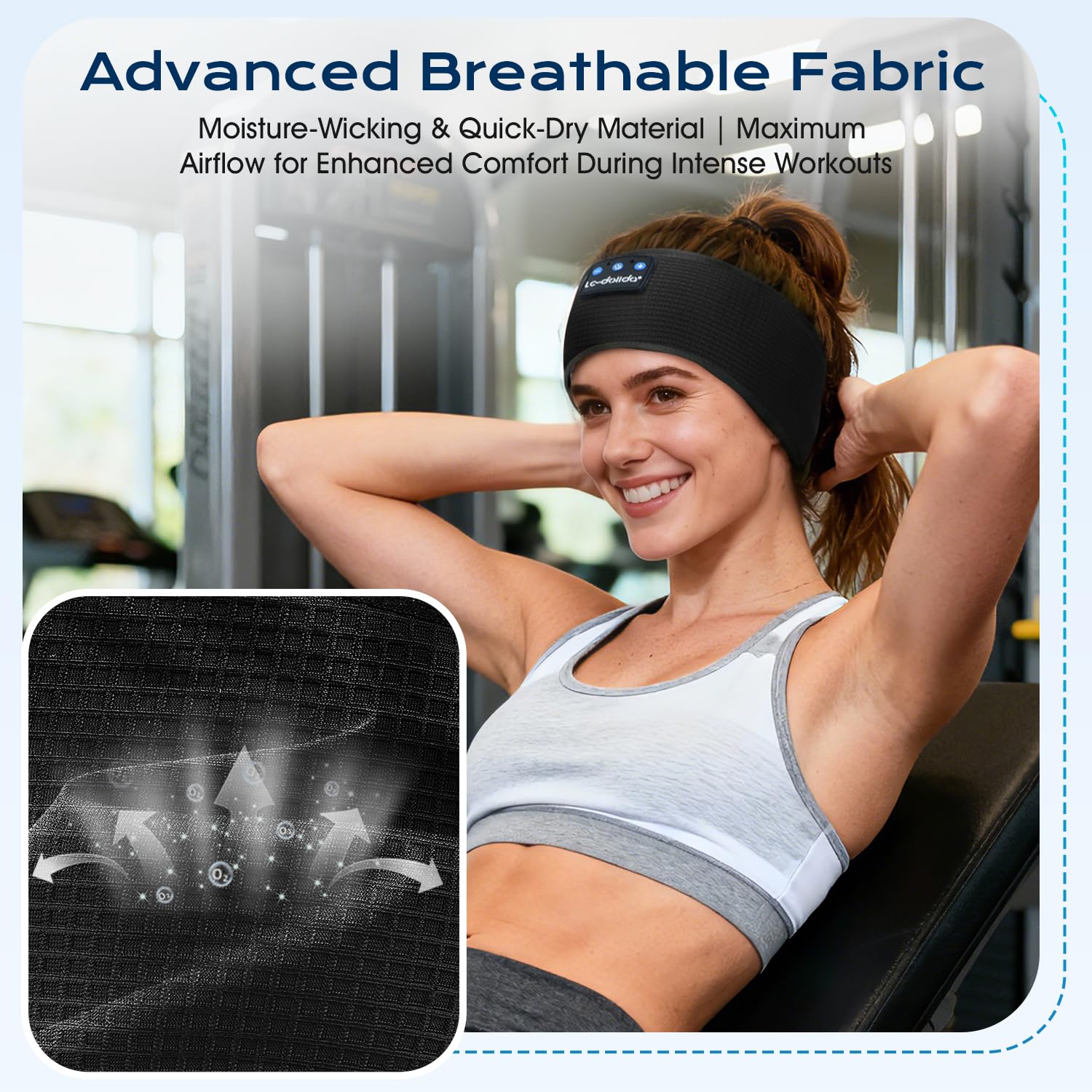 LC-dolida Bandeau Écouteurs de Sommeil Bluetooth V5.4, Casque Audio Bandeau sans Fil, Bandeau Audio Sommeil de 15 Heures de Lecture, Bandeau de Sommeil Léger avec Stéréo HiFi - 5