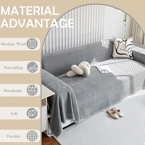 Miniatura 206 de HANDONTIME fundas de sofá beige para sofá, fundas boho de jacquard y corduroy para perros, funda de sofá de felpilla para perros, protector suave