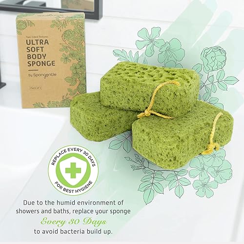 Miniatura 7 de Spongentle - Esponja de lufa corporal de doble textura, sellada al vacío, para baño y ducha, para una exfoliación suave y profunda, espuma generosa