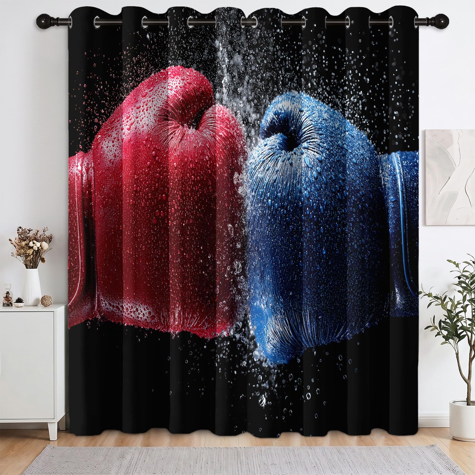 Czerwone i niebieskie zasłony zaciemniające, 140 x 250 cm, sportowa izolacja termiczna, dźwiękoszczelne i redukujące hałas, do salonu, sypialni i pokoju dziecięcego, zasłony zaciemniające z oczkami, 2