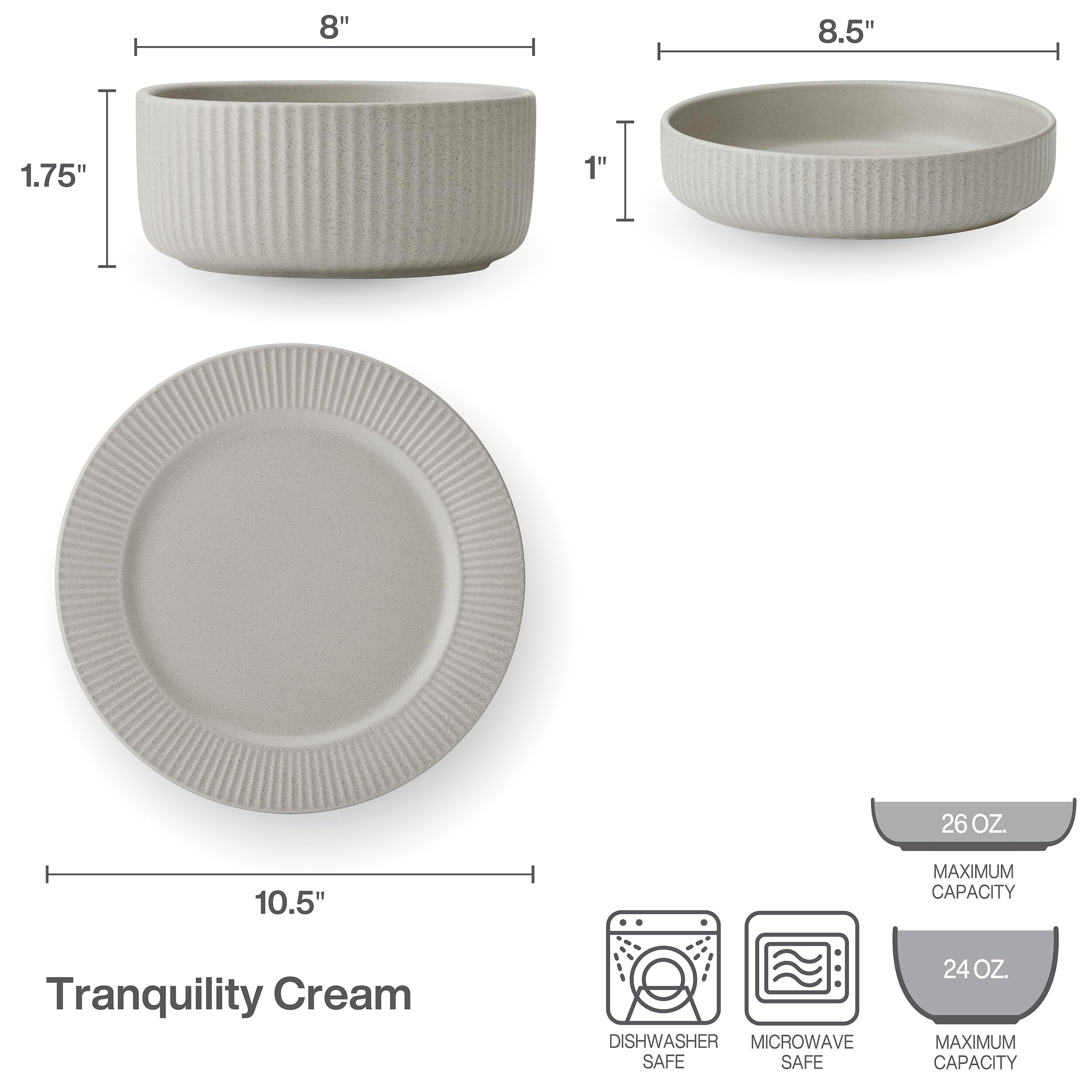 Pfaltzgraff Tranquility - Juego de vajilla de 12 piezas, servicio para 4, color crema