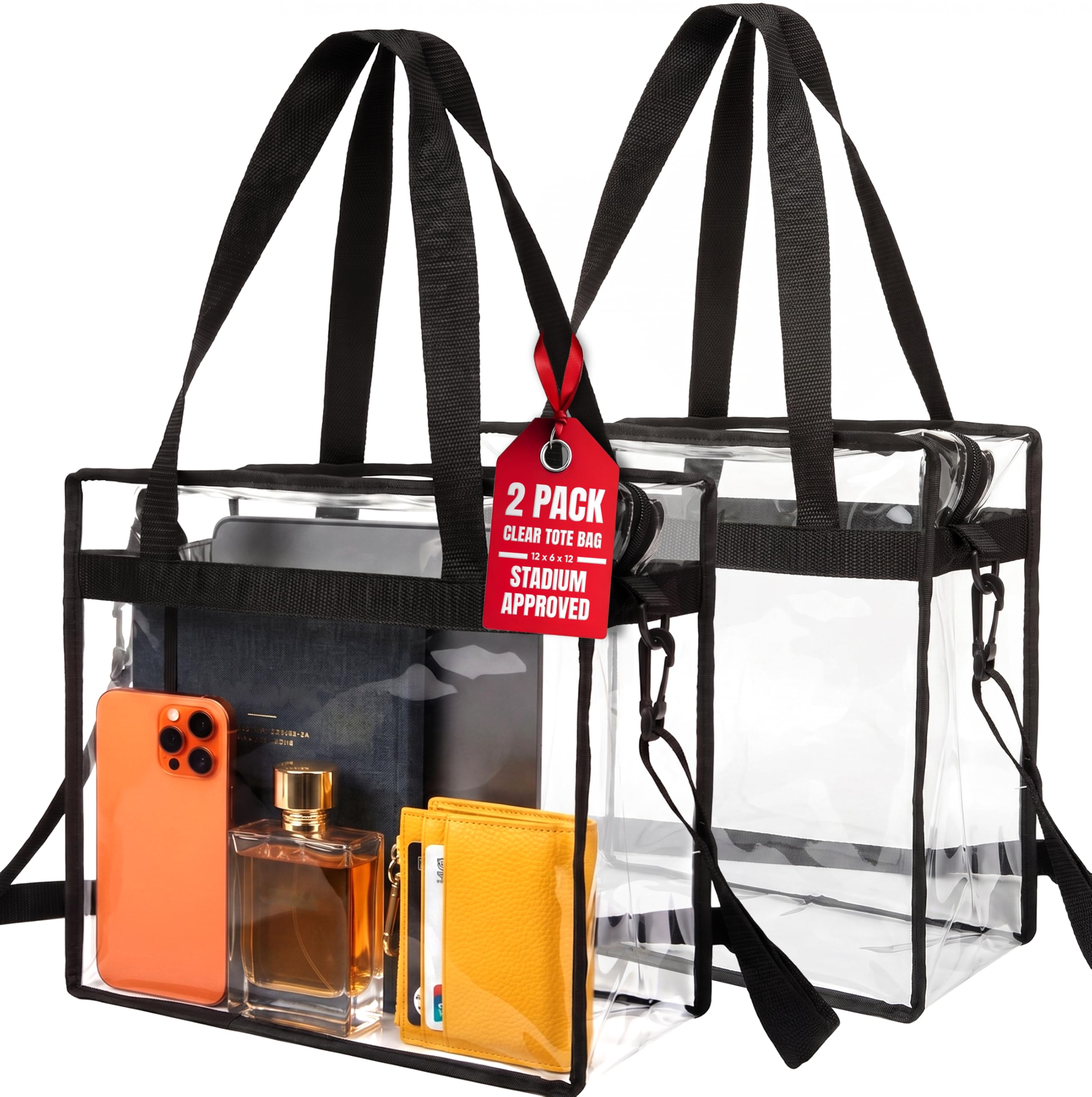 Handy Laundry Clear Bag 12x6x12 Stadium Approved Tote, Zipper Strap | PVC Clear Stadium Tote, Zipper Top, Shoulder Straps, 12