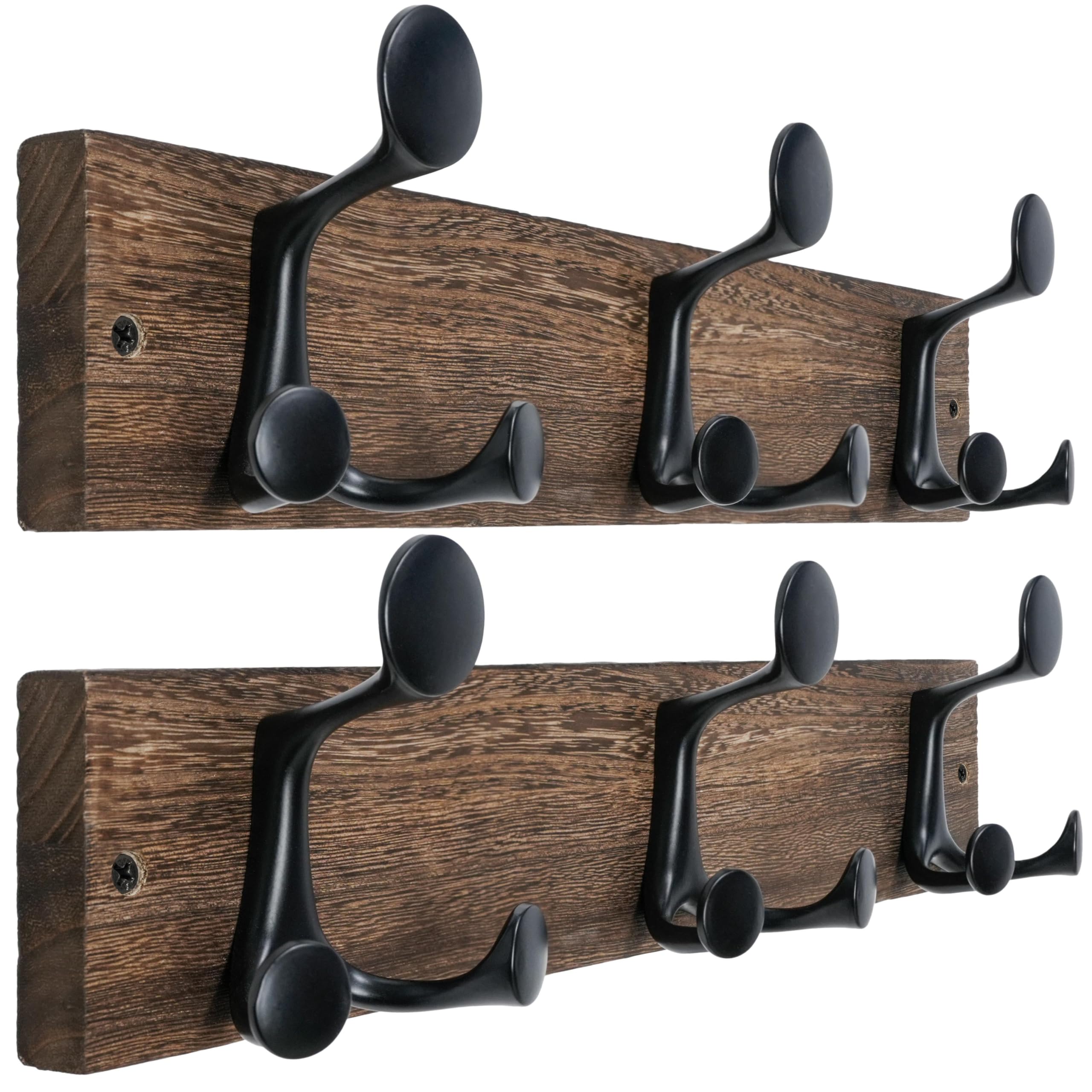 WEBI Coat Rack Wall Mount,43cm Solid Wood Coat Hooks Wall Mounted Coat Hanger,Heavy Duty Hook Rack Rail,3 Triple Hooks for Hanging Coats,Jacket,Clothes,Hat,Backpack,Weathered Brown,2 Packs