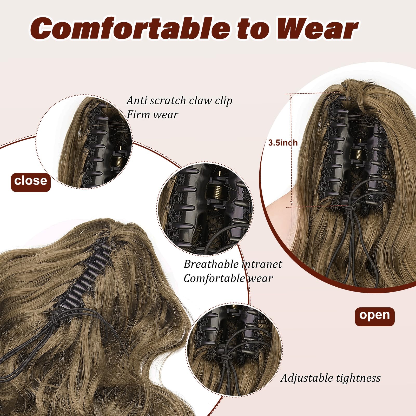 Dcbaboo 18inch Claw Clip in Ponytail Hair Extensions Long Wavy Ponytail Extension Curly Synthetic Pony tails Natural Wave One Piece Hairpiece Fake Ponytail for Women Golden Brown - Image 3