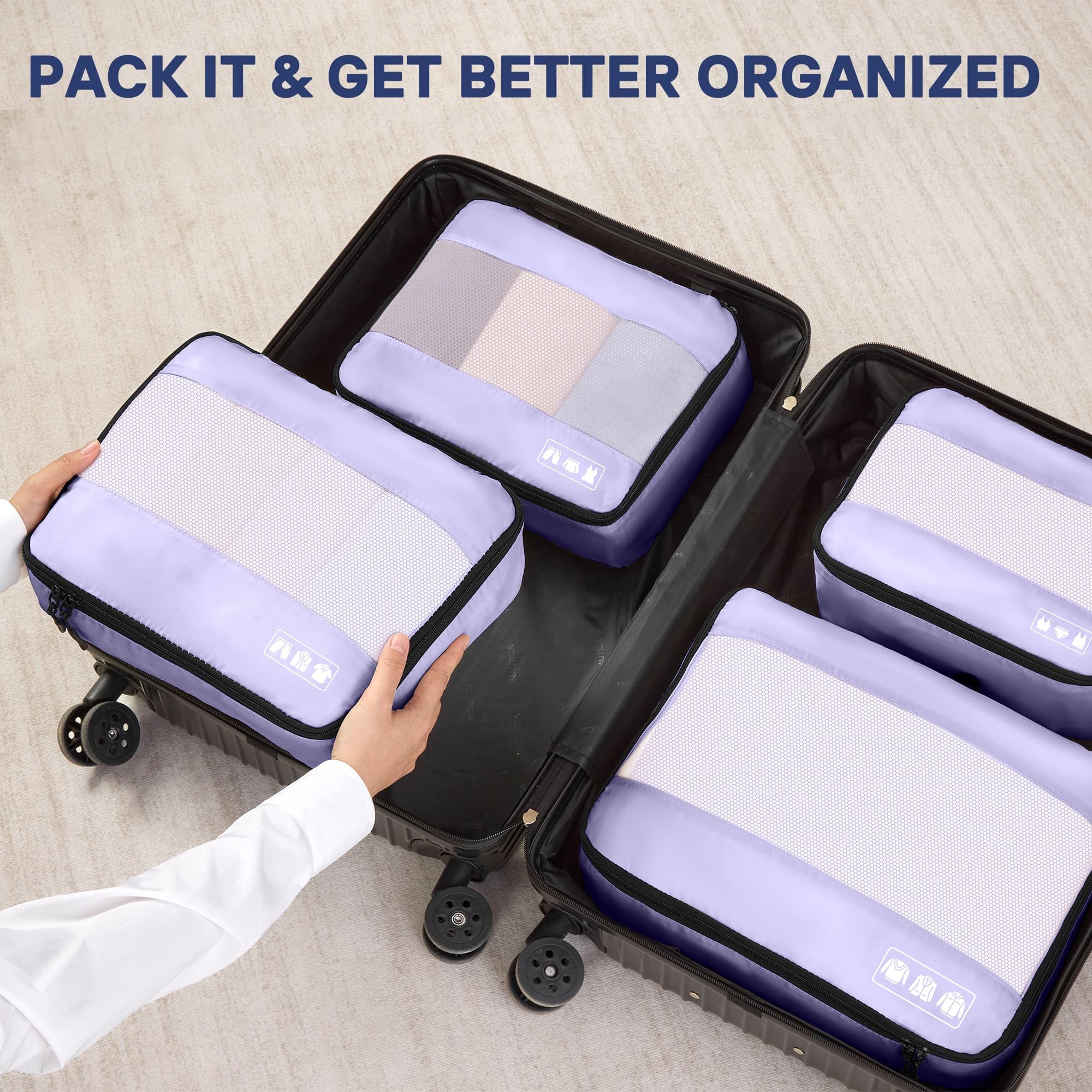 Prezon Cubi da viaggio compressibili, set di 4 organizer per valigie, organizer estensibile per valigie, organizer per valigie, cubi da viaggio per viaggi o per riporre oggetti a casa, Blu Marino
