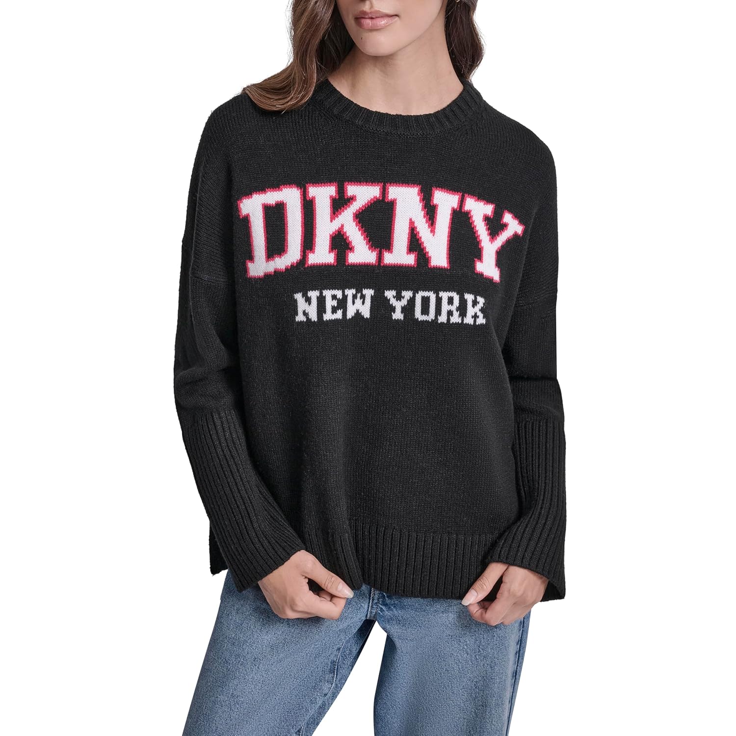 DKNY Womens Athletic Fit Logo Sweater