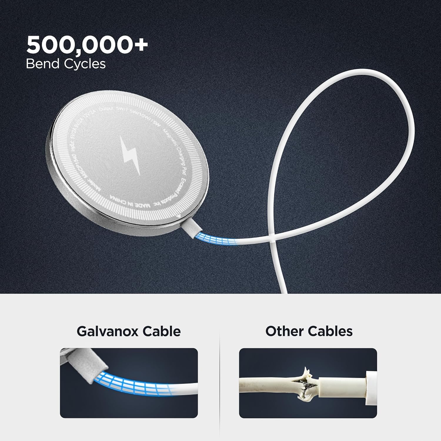 Galvanox Bezprzewodowa ładowarka z bardzo długim przewodem do iPhone'a - 3 m (kompatybilna z MagSafe), magnetyczna podkładka do szybkiego ładowania (15 W) z kablem 3 m (biała)