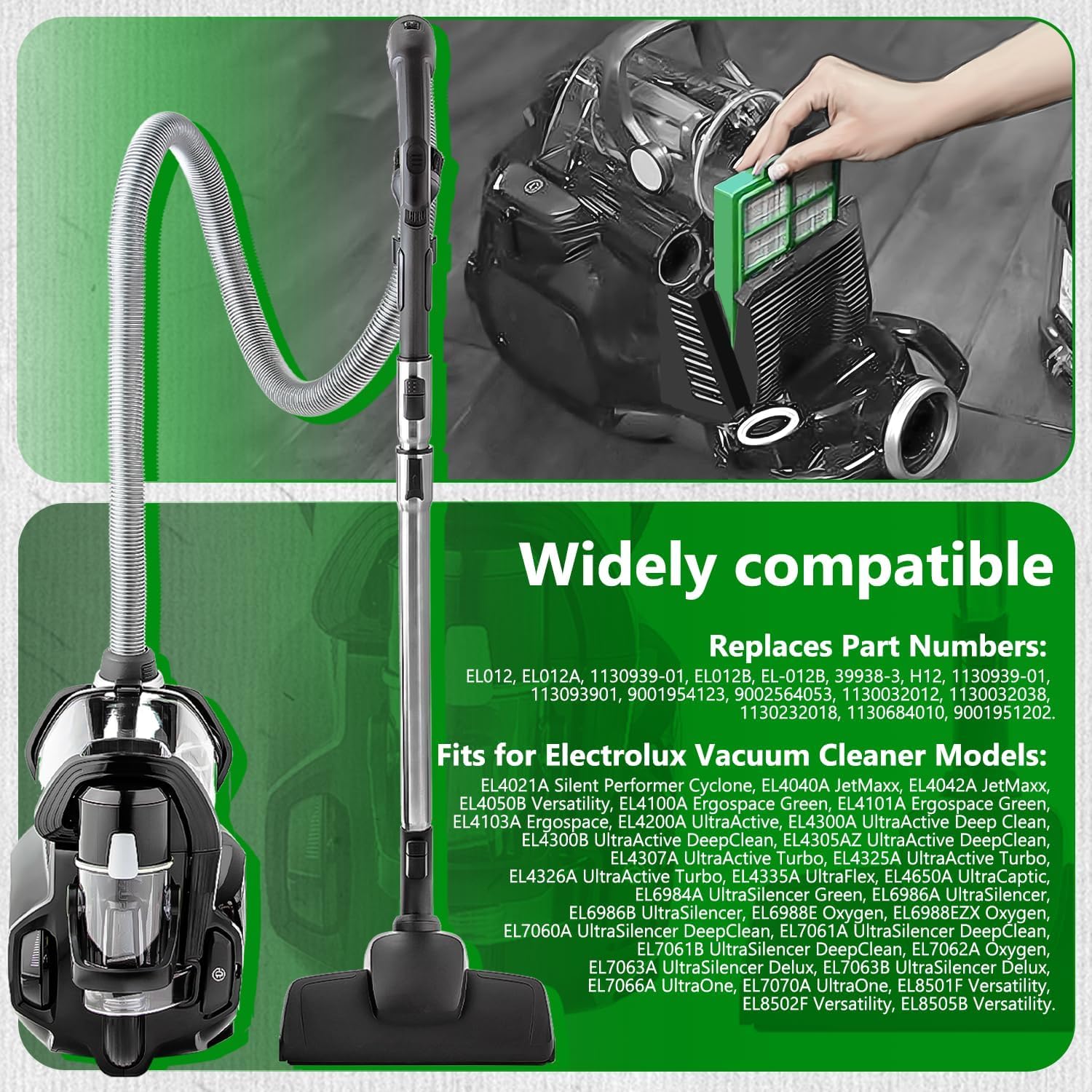 HASMX H12 Hepa Filter for Electrolux EL4021A, Oxygen3 EL7020B, EL7024 Canister Vacuum Cleaner,Replaces Part Numbers: EL012, EL012A, 1130939-01, EL012b, H13, S-filter HEPA Filter Not Washable (1)