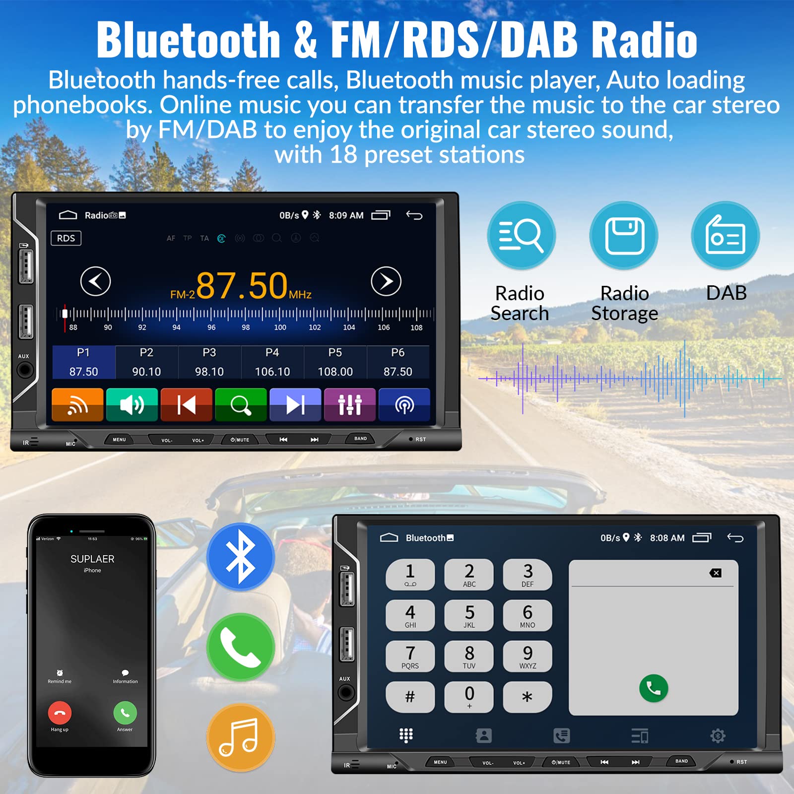 Doppel Din Radio Navi 7" Android 11 Autoradio 2 DIN – Mit GPS, Bluetooth, WIFI, USB & Rückfahrkamera-Anschluss Autoradio Mit Bluetooth WIFI