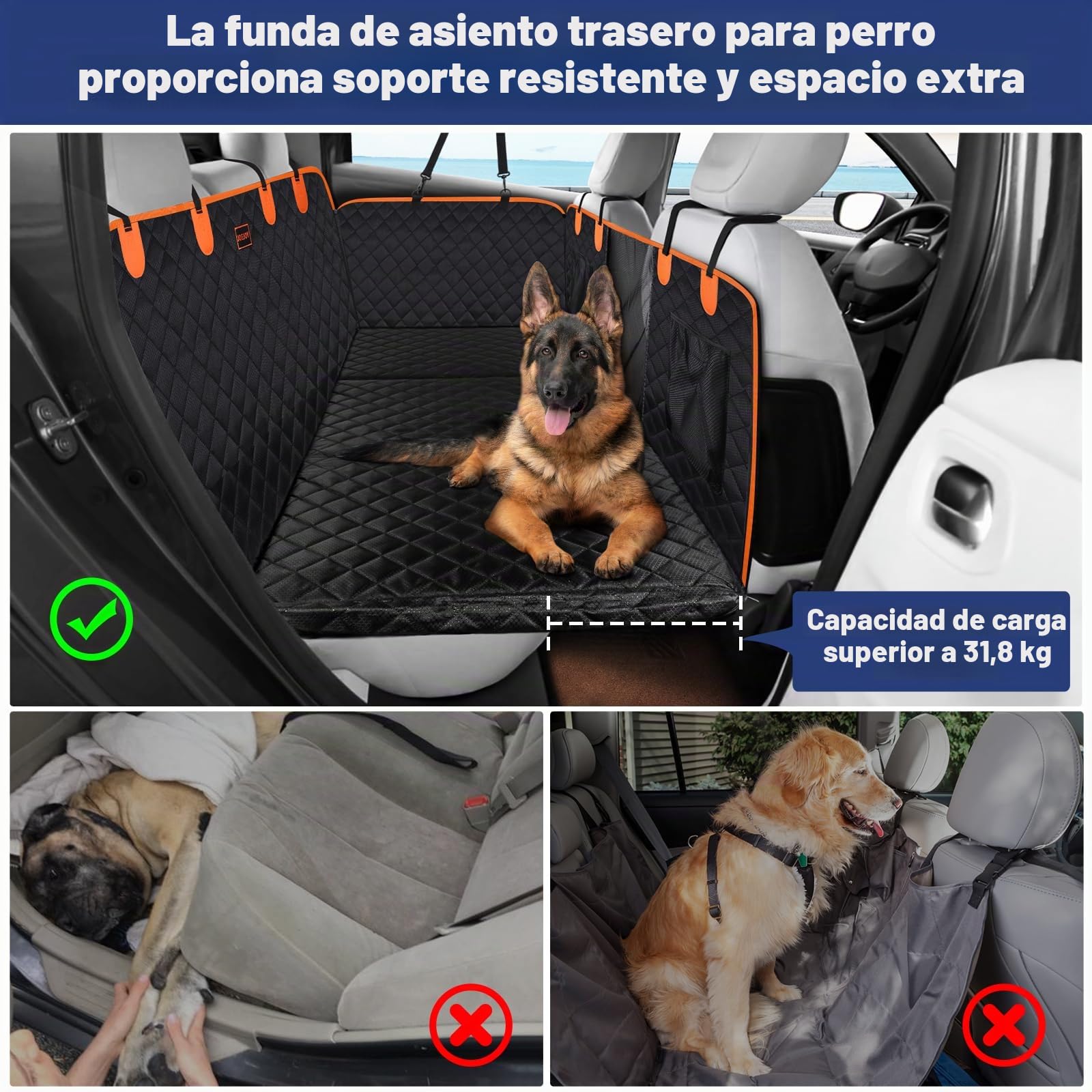 JOEJOY Hundedecke Auto Rückbank mit Harter Unterseite Auto Hundedecke Rücksitz Verdickt Verbreitt mit Seitenflügeln, Wasserdicht Rutschfest Kratzfest, Autoschondecke Rücksitz kompatibel Kindersitz