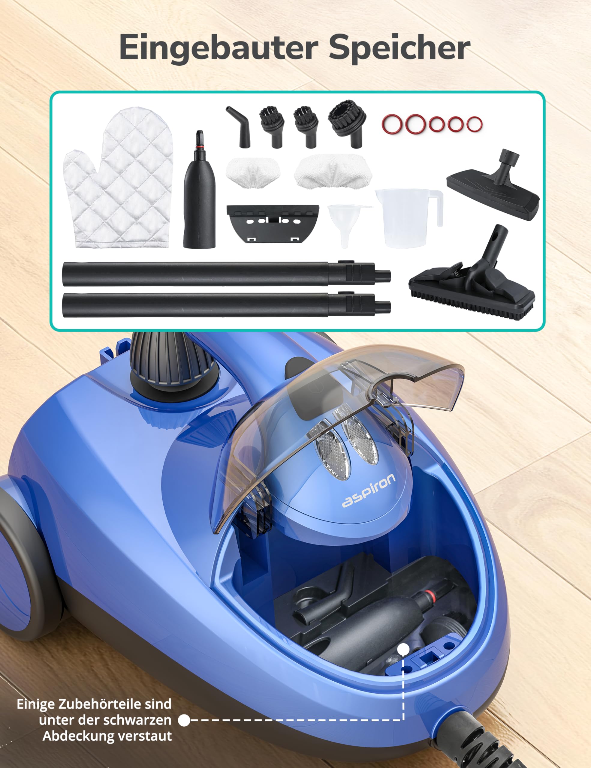 Aspiron Limpiador de vapor a presión de vapor de 4 bares, vapor caliente de 145 °C, multifuncional, con 18 accesorios, con almacenamiento, para coche, cama, alfombra, azulejos y suelos