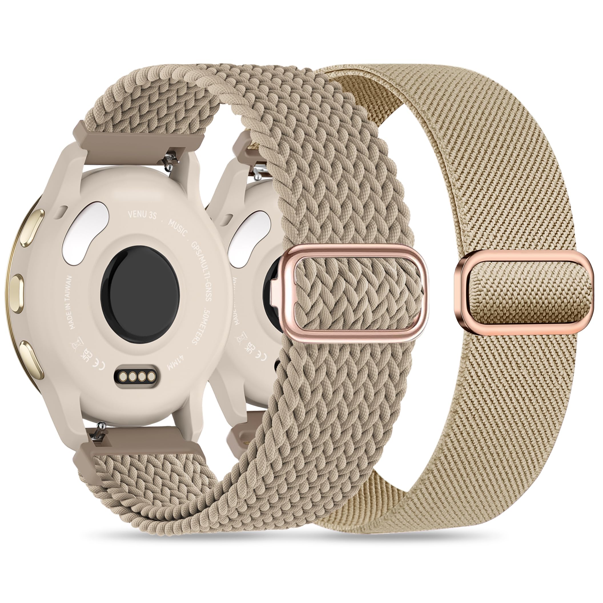 Laband 18mm Braided Stretchy Nylon Watch Band Compatible with Garmin Venu 2S/Venu 3S/Venu 4 41mm/Vivoactive 4S/Vivomove 3S/Forerunner 255S/Forerunner 265S,Quick Release Loop Soft Strap for Women Men