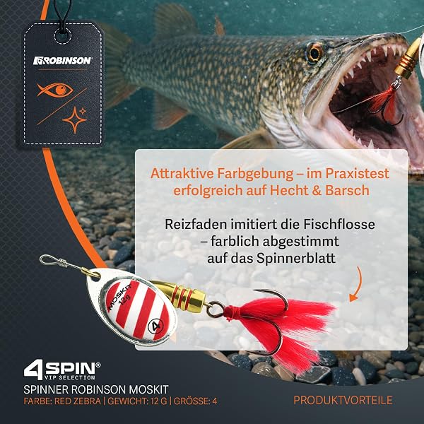 ROBINSON Spinner Angelköder 5er Set mit intensiven Vibrationen & breitem Spinnerblatt - VMC-Drillingshaken & Reizfaden – Kunstköder für Hecht, Barsch & Forelle - 4