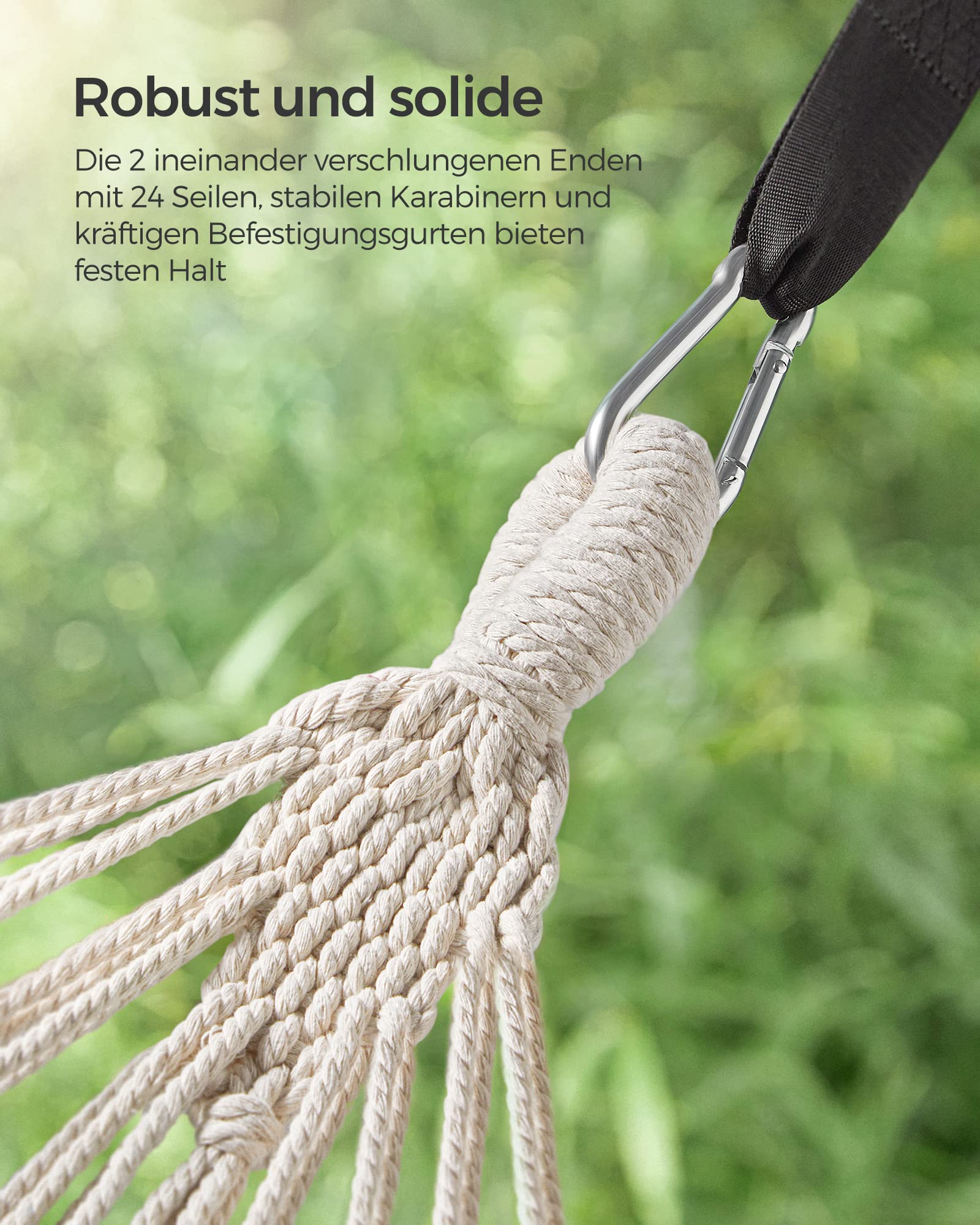 SONGMICS Hängematte 210x150cm Doppel Hängematte 300kg Tragkraft für Terrasse Balkon Garten Outdoor Camping mit Tragetasche, Befestigungsgurte und Karabiner, Grau GDC15GY
