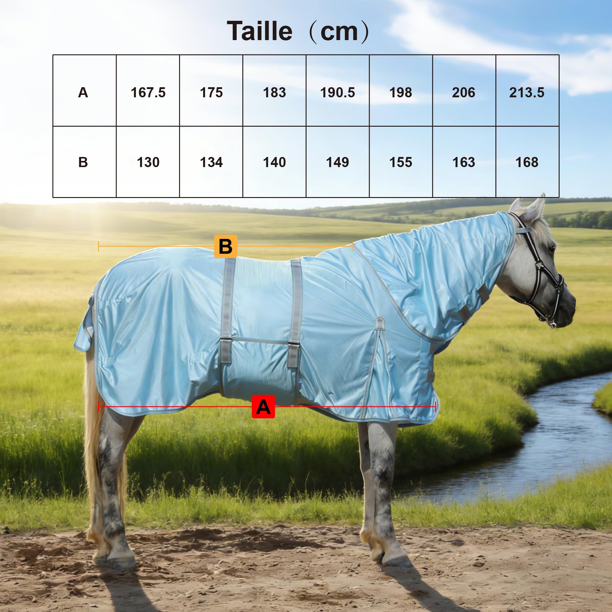 Manta antimoscas con tapa extraíble para cuello y pastos, 125 cm, malla transpirable, protección contra los rayos UV contra la picazón estival para el establo y los pastos, azul azul