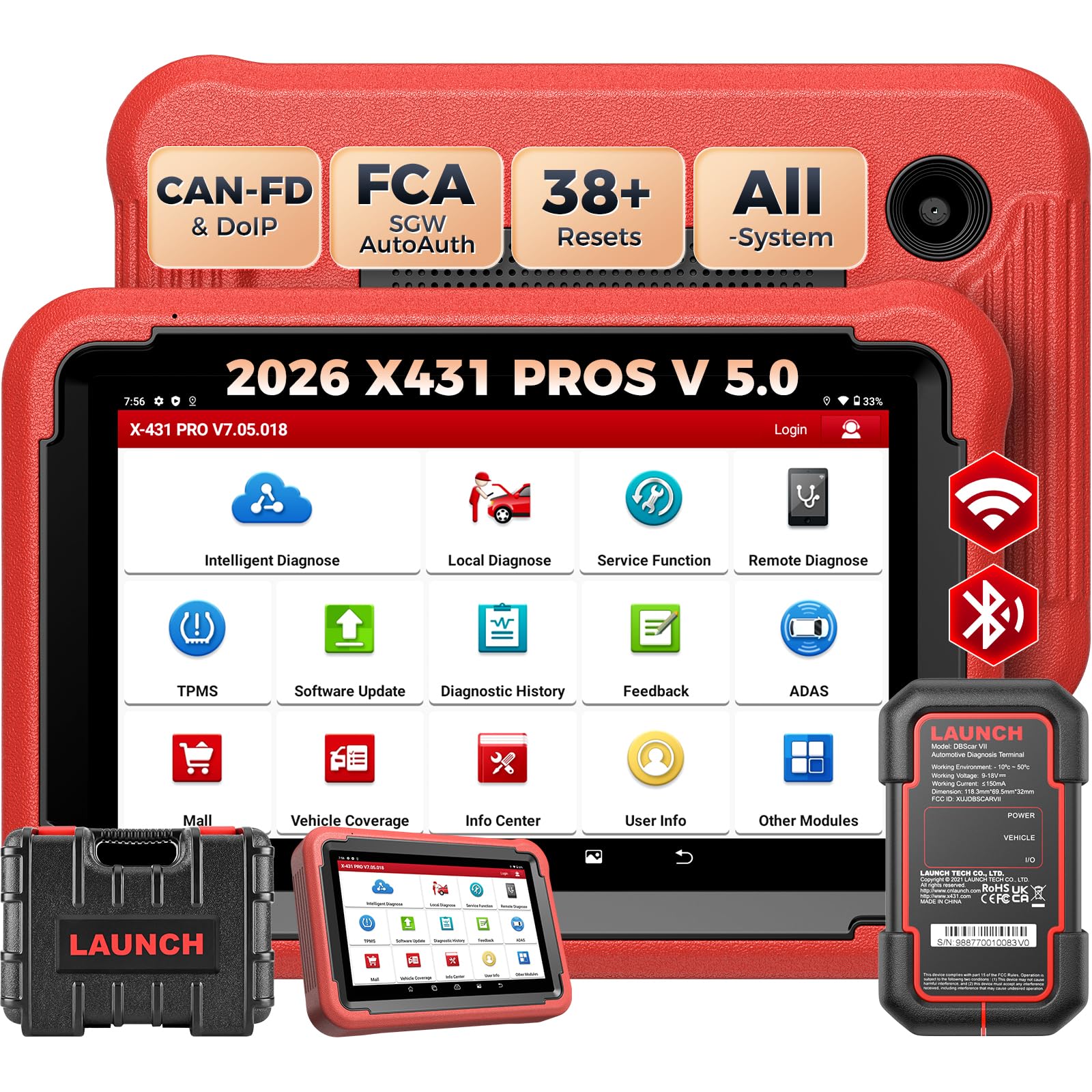LAUNCH X431 PROS V5.0 Strumento Diagnosi OBD2 Auto Diagnostica | Bidirezionale, Bluetooth Italiano Sistema Completo, Codifica ECU, 38 + Funzione, CANFD&DOIP, 2 Anni di Aggiornamento