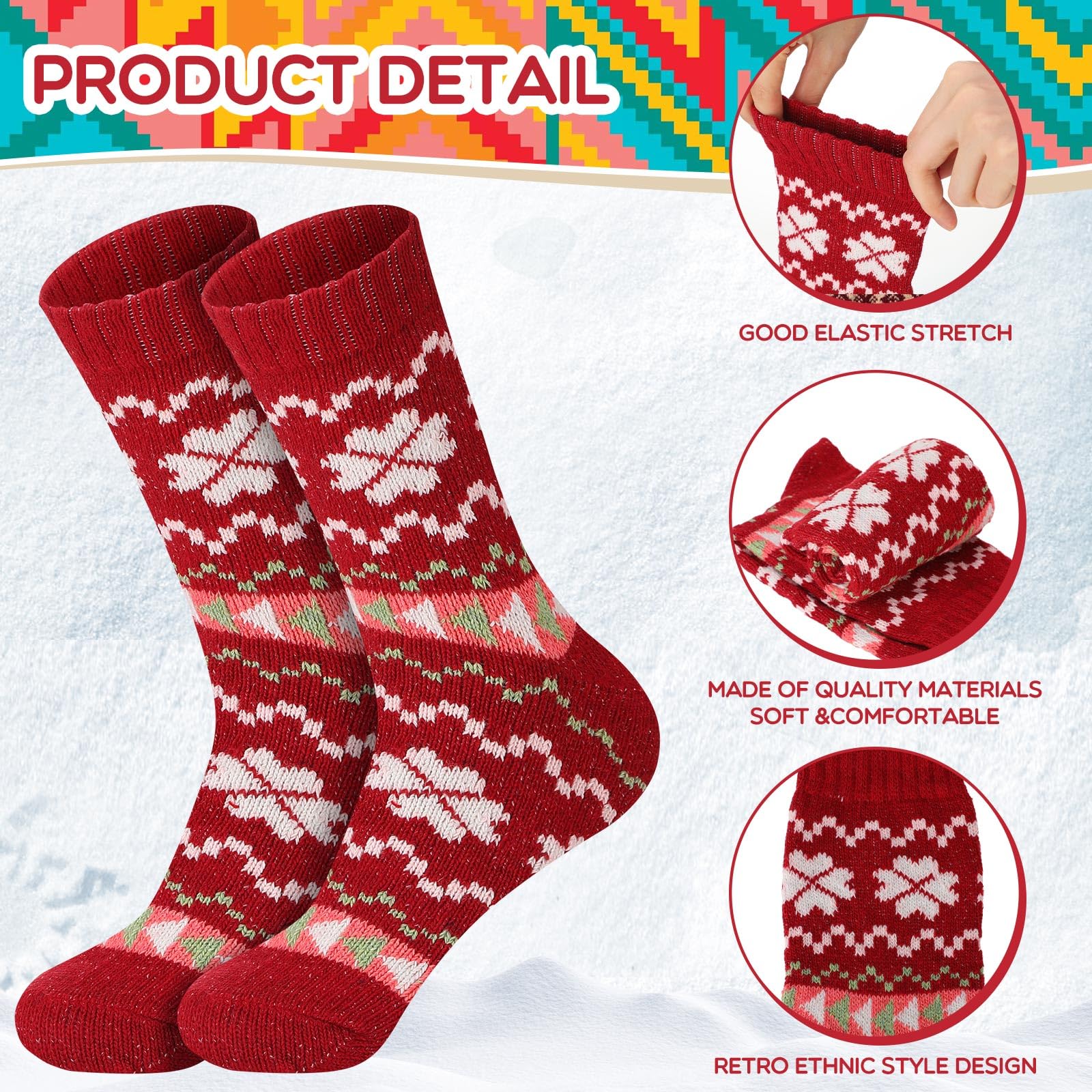 Hicarer 50 Paar Wintersocken im Vintage-Stil, warme Wolle, dick, gestrickt, Thermosocken für Damen und Herren, Weihnachtsgeschenke