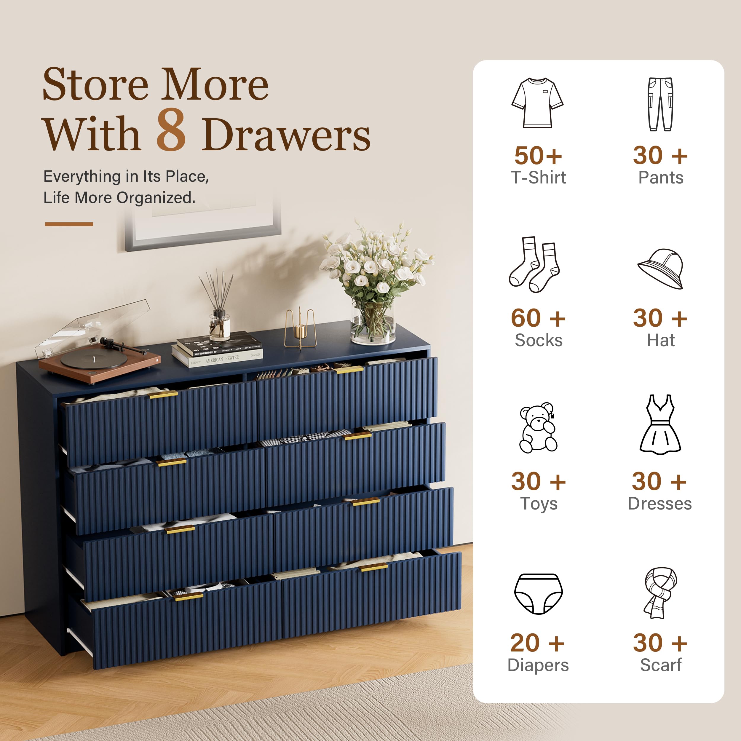 navy blue dresser for bedroom Anbuy Large 6 Drawer Dresser Bedroom, Chest of Drawer with 6 Wide Drawers Wood Storage Cabinet Organizer with Metal Gold Legs for Bedroom, Living Room, Entryway : Home or any living space Furniway Navy Blue Dresser for