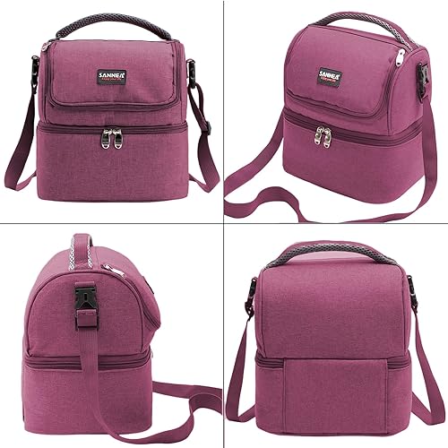 Miniatura 7 de Bolsa de almuerzo para mujeres de dos pisos a prueba de fugas para hombres y adultos, pequeña hielera aislada, bolsa térmica para trabajo, viajes,