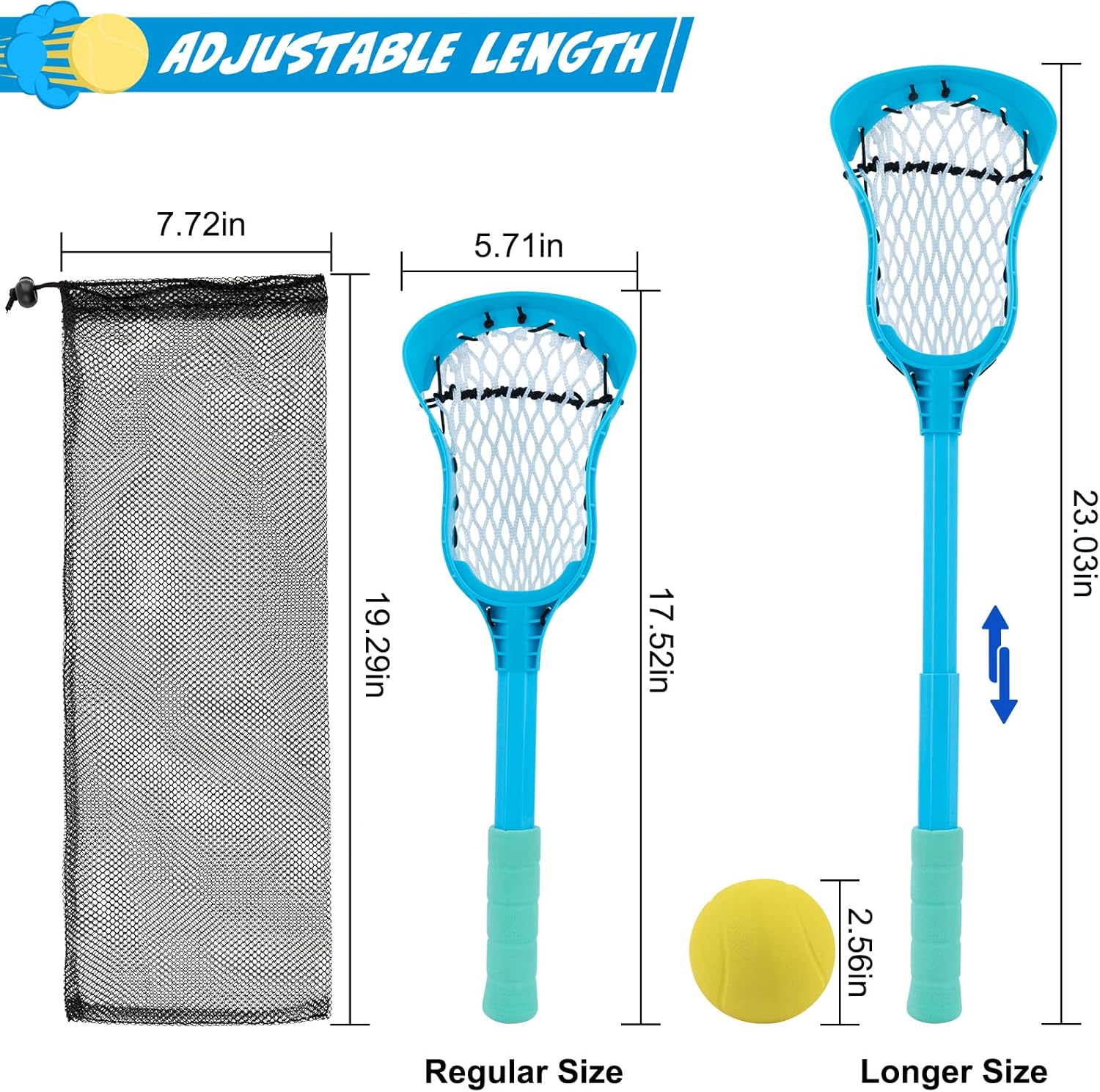 Foayex Adjustable Kids Lacrosse Stick Toddler Toys Outdoor Games for Pool Beach Yard, Mini Lacrosse Set Birthday Gifts for 3 4 5 6 7 8 Year Old Boys Girls, with Portable Mesh Bag for Travel Camping image 9 of 9 B0F6572T57