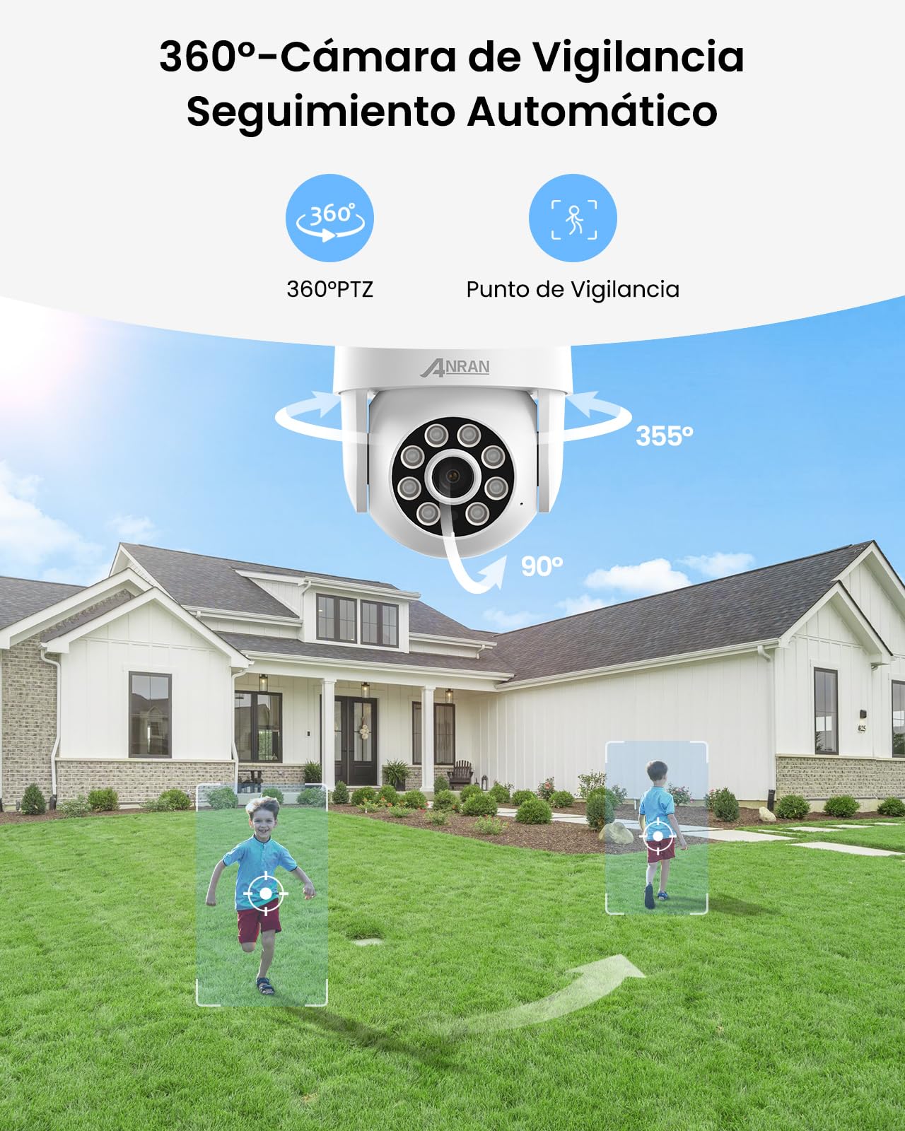 ANRAN 4K Kit Cámara Seguridad PoE, 4x8MP IP Cámara de Vigilancia Exterior/Interior, 8CH NVR con 2TB HDD, 360° Cámara con Movimiento Detector, 24/7 Grabación Continua, IP67 Impermeable, Audio de 2 Vías