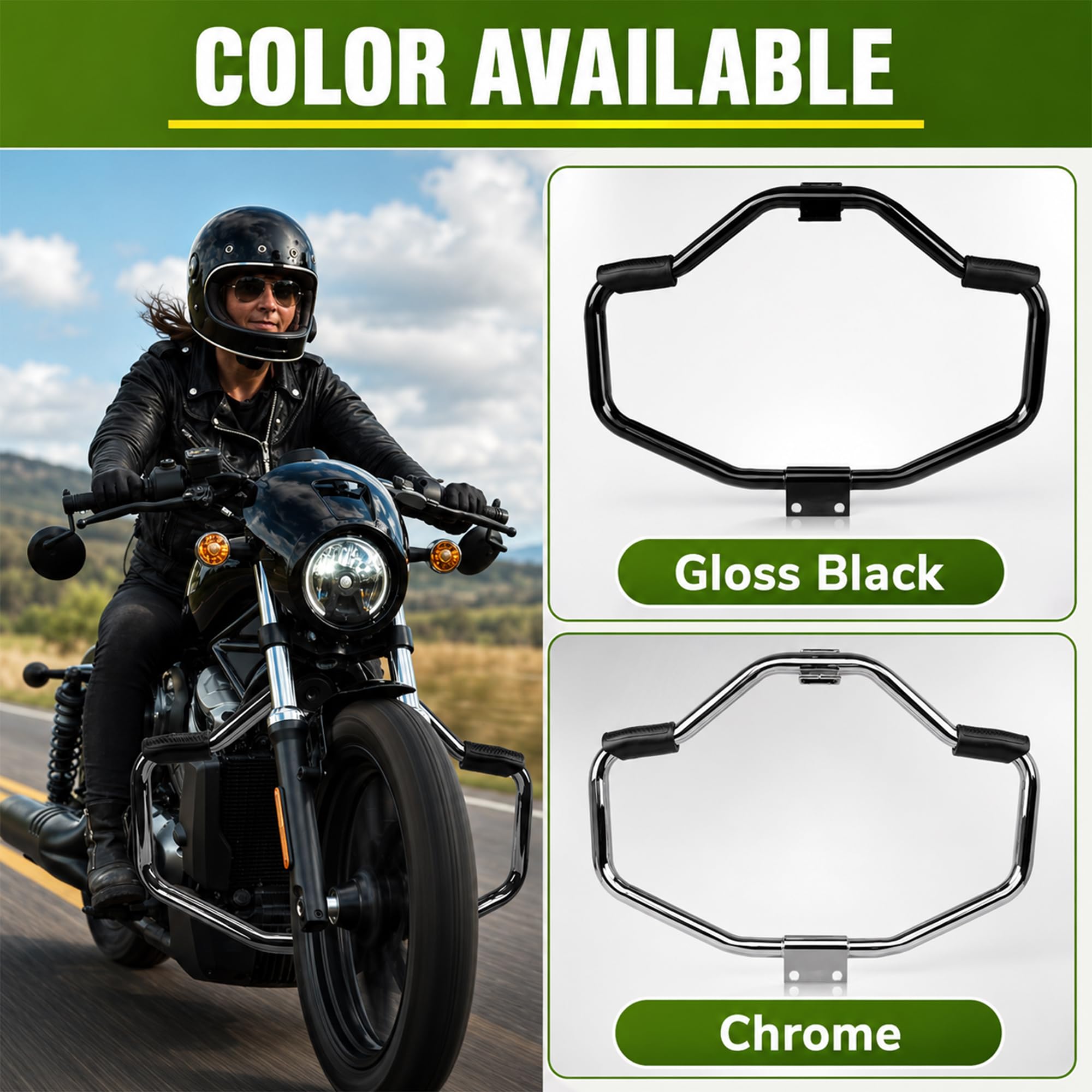Paramotore per Sportster 1200 Custom XL1200C 2004-2023; Iron 883 XL883N 2009-2023; Roadster XL1200R '04-08; Forty Eight XL1200X '10-15 (cromato)