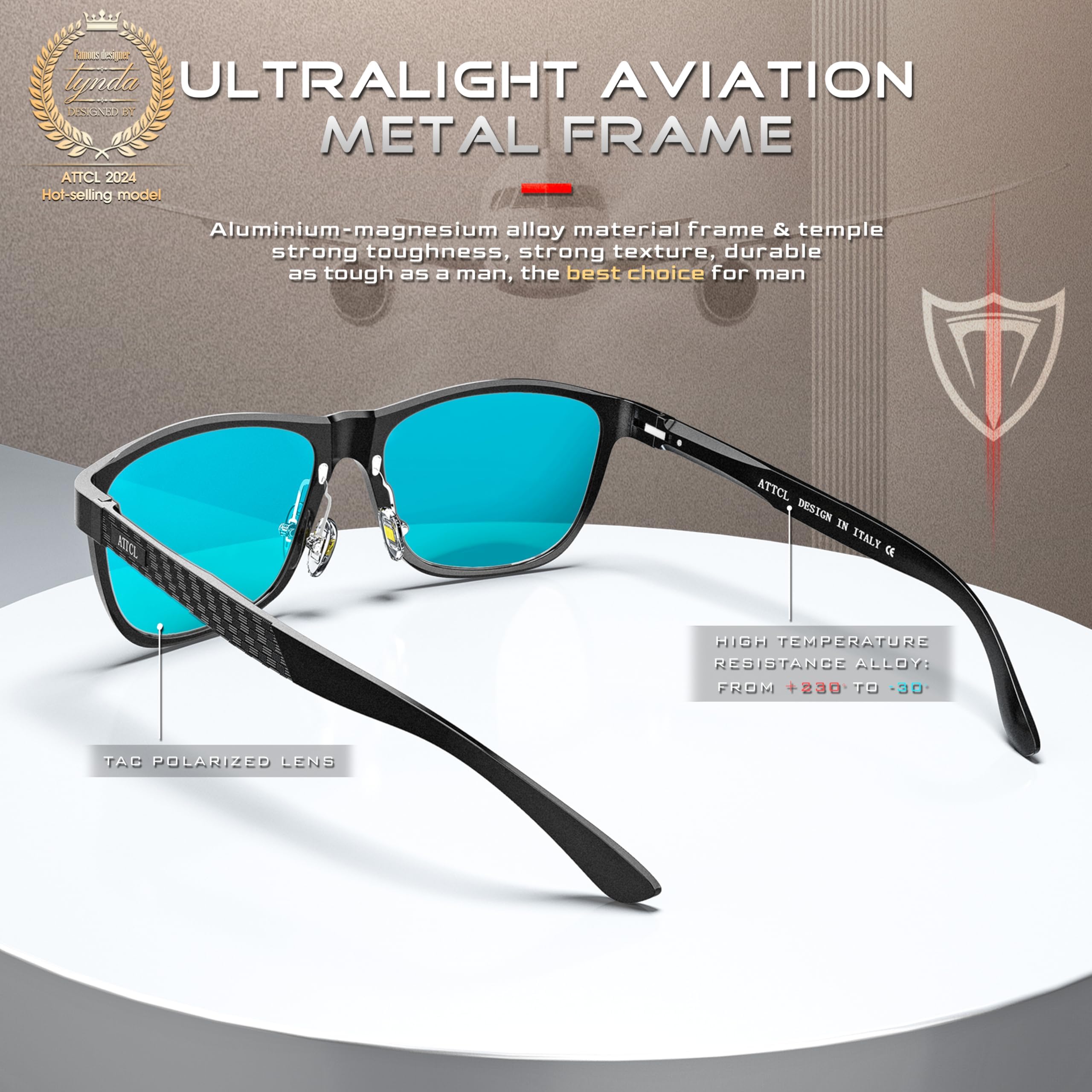 ATTCL Uomo Occhiali da sole polarizzati Montatura in metallo Super Light Al-Mg