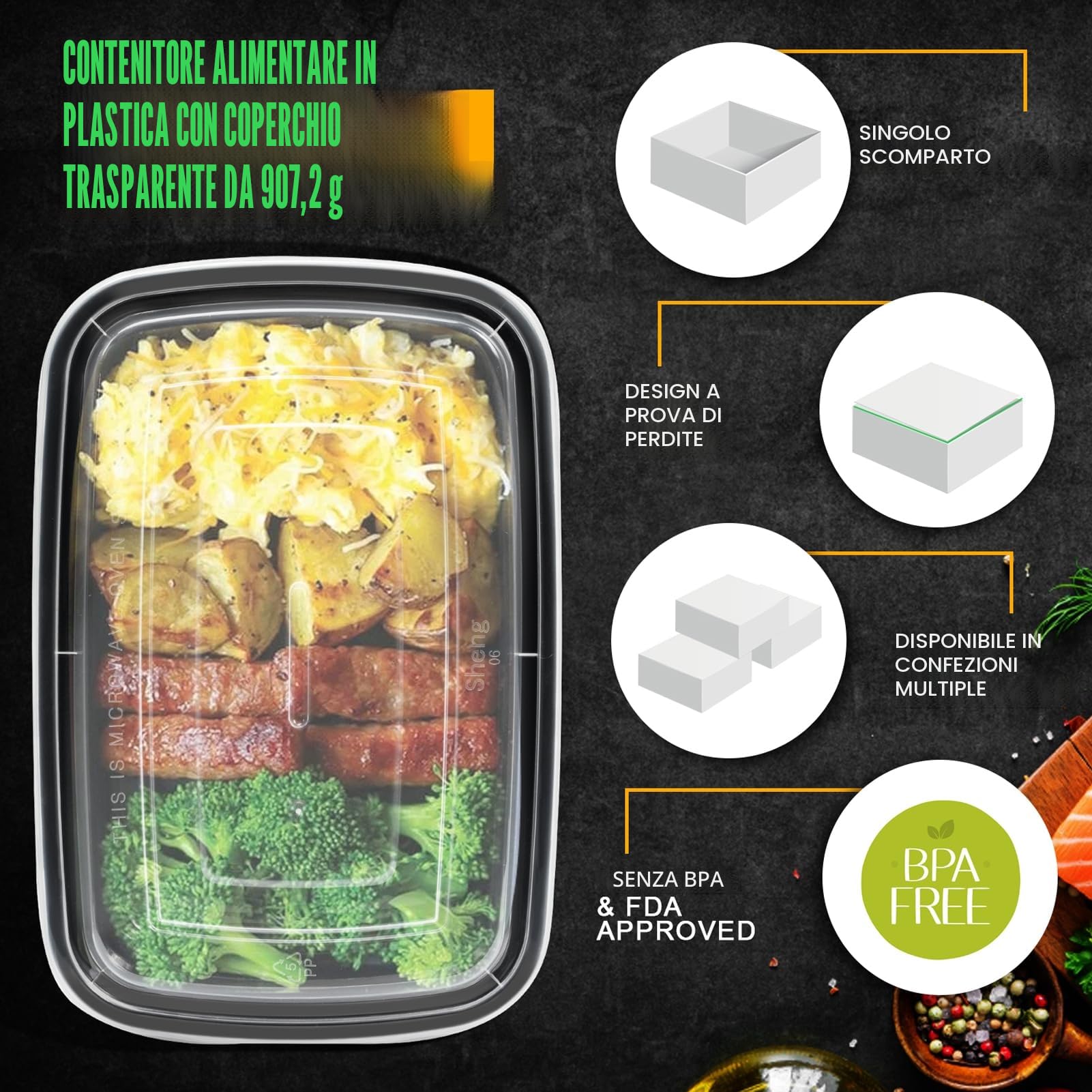 50Pcs Contenitori per la Preparazione dei Pasti da 900ml Contenitore per Frutta con Coperchi Portatile per Cibo da Asporto Picnic