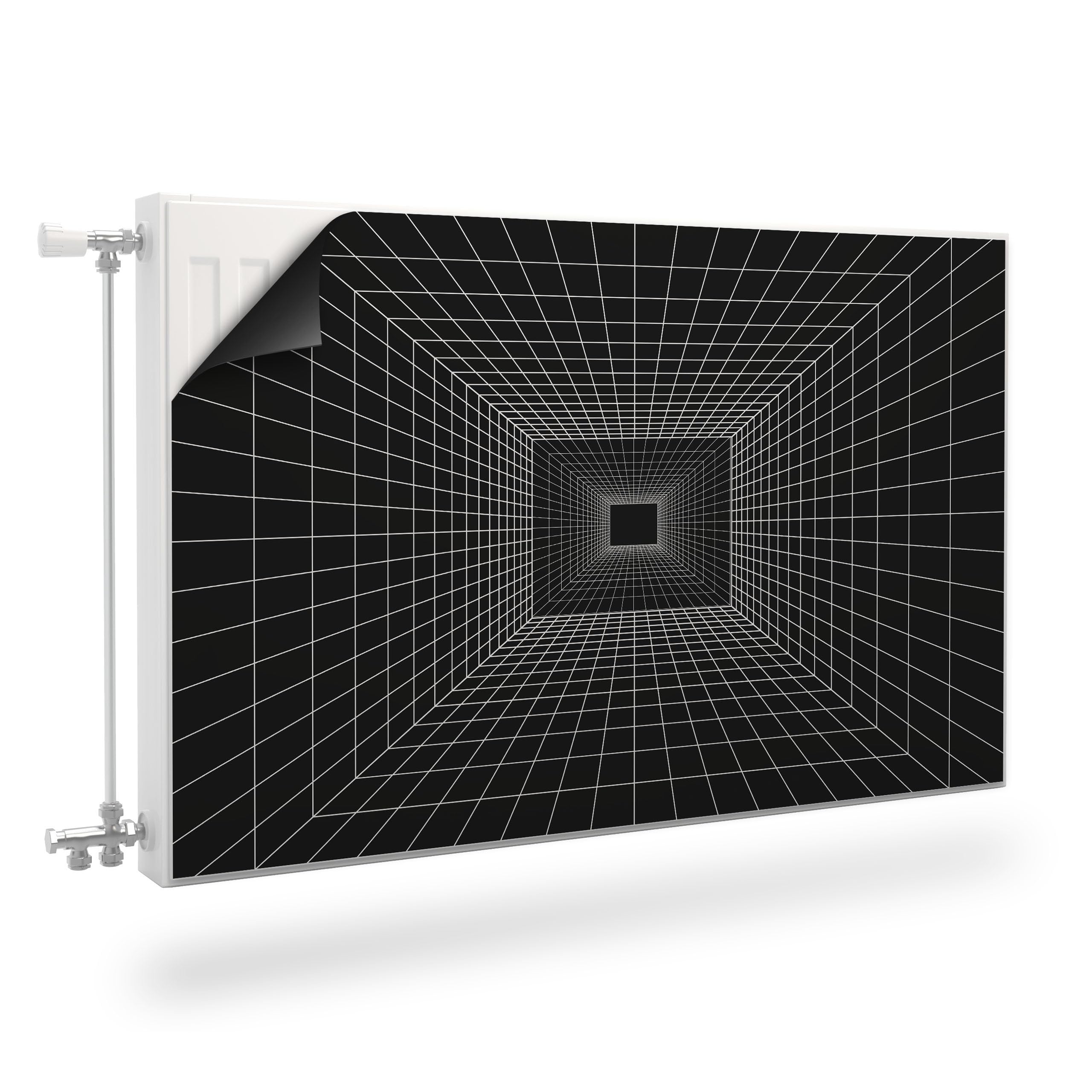Muralo Cache-Radiateur Tunnel Abstrait Noir Aimanté Déco - 80x60 cm