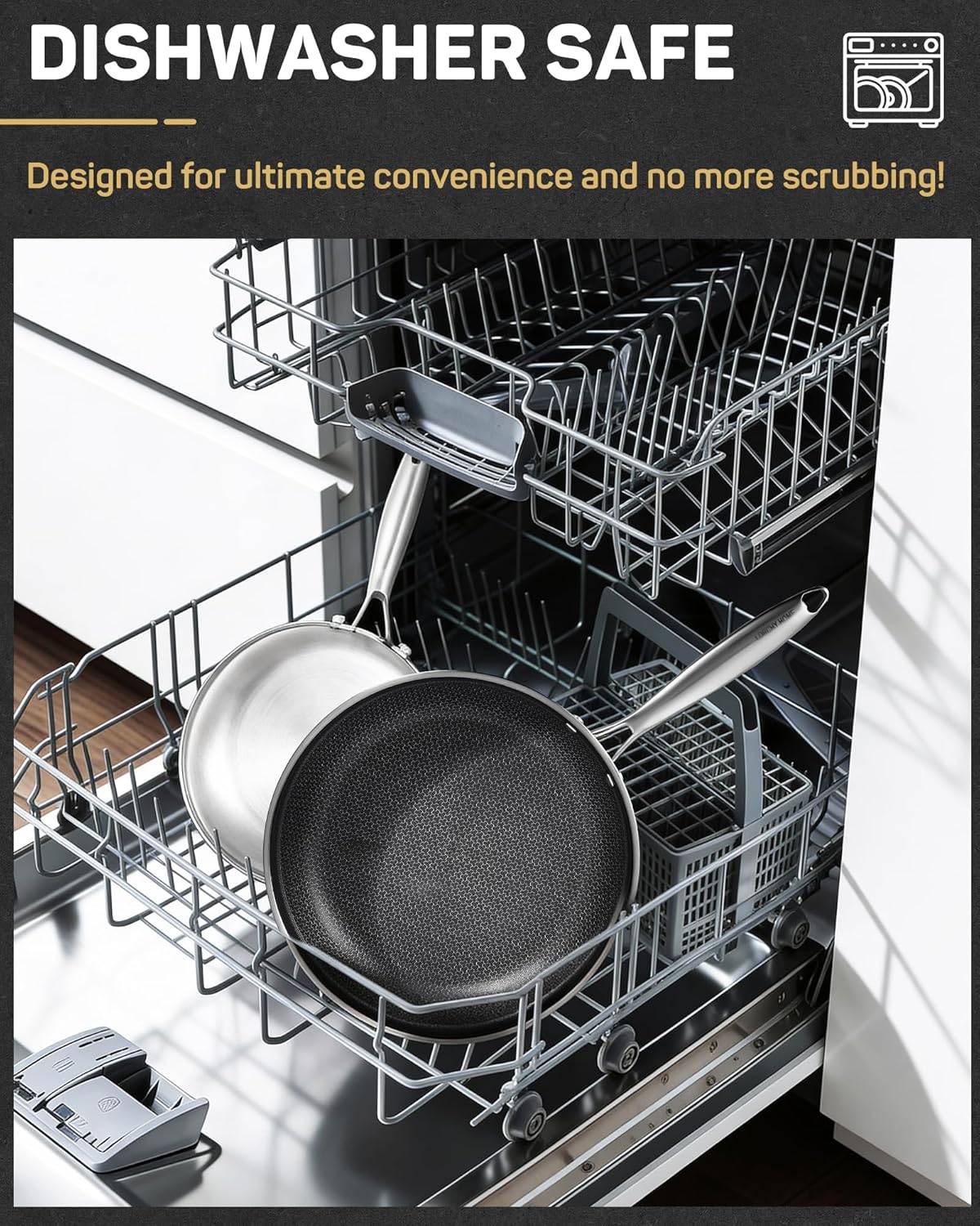 Stainless Steel Nonstick Frying Pan, Hybrid Ceramic 10-Inch Frying Pan, Stay-Cool Handle, PFAS & PFOA PTFE Free, Dishwasher & Oven Safe, Scratch-Resistant, Compatible with Induction & All Cooktops - Image 5